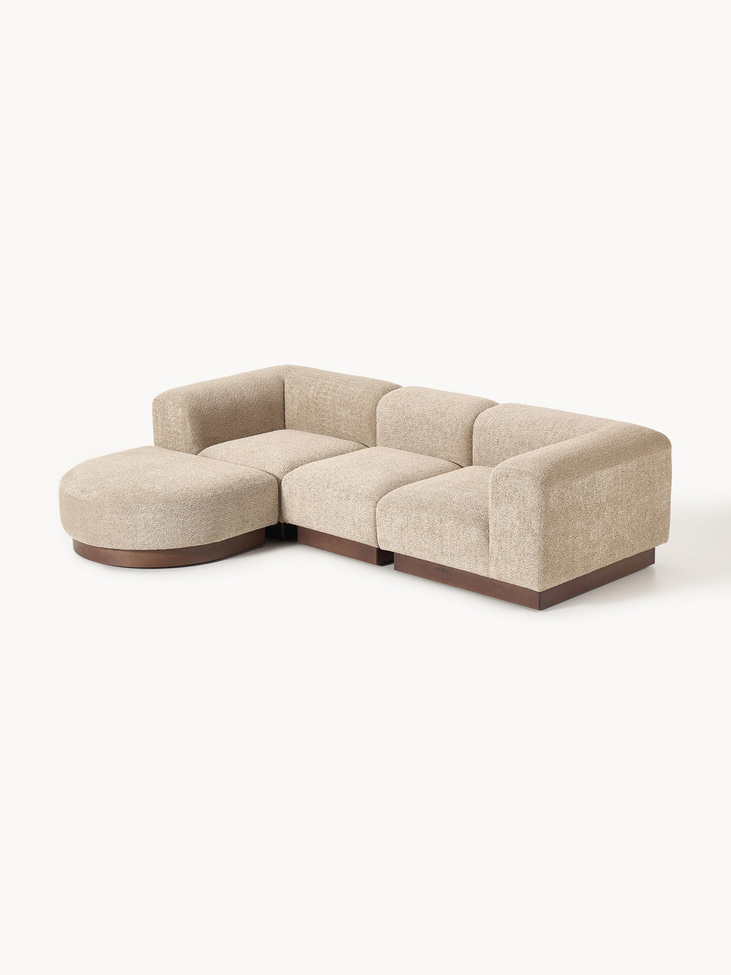 Modulares Sofa Natalie (3-Sitzer) aus Teddy-Bouclé mit Hocker (links/rechts)