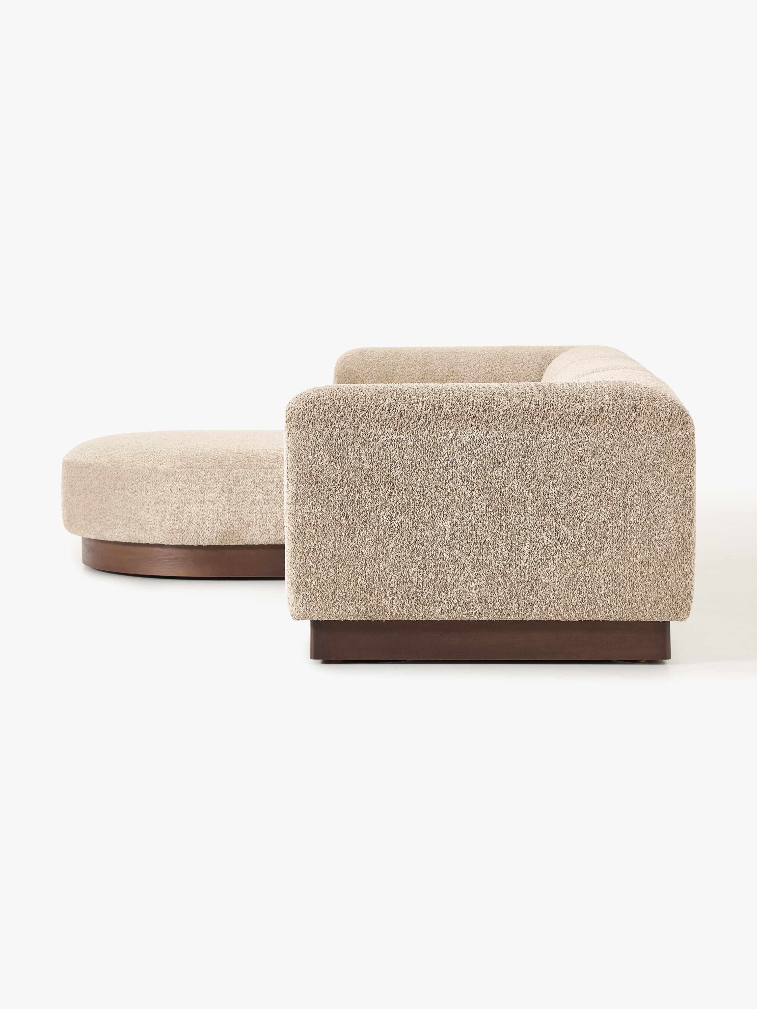 Modulares Sofa Natalie (3-Sitzer) aus Teddy-Bouclé mit Hocker (links/rechts)