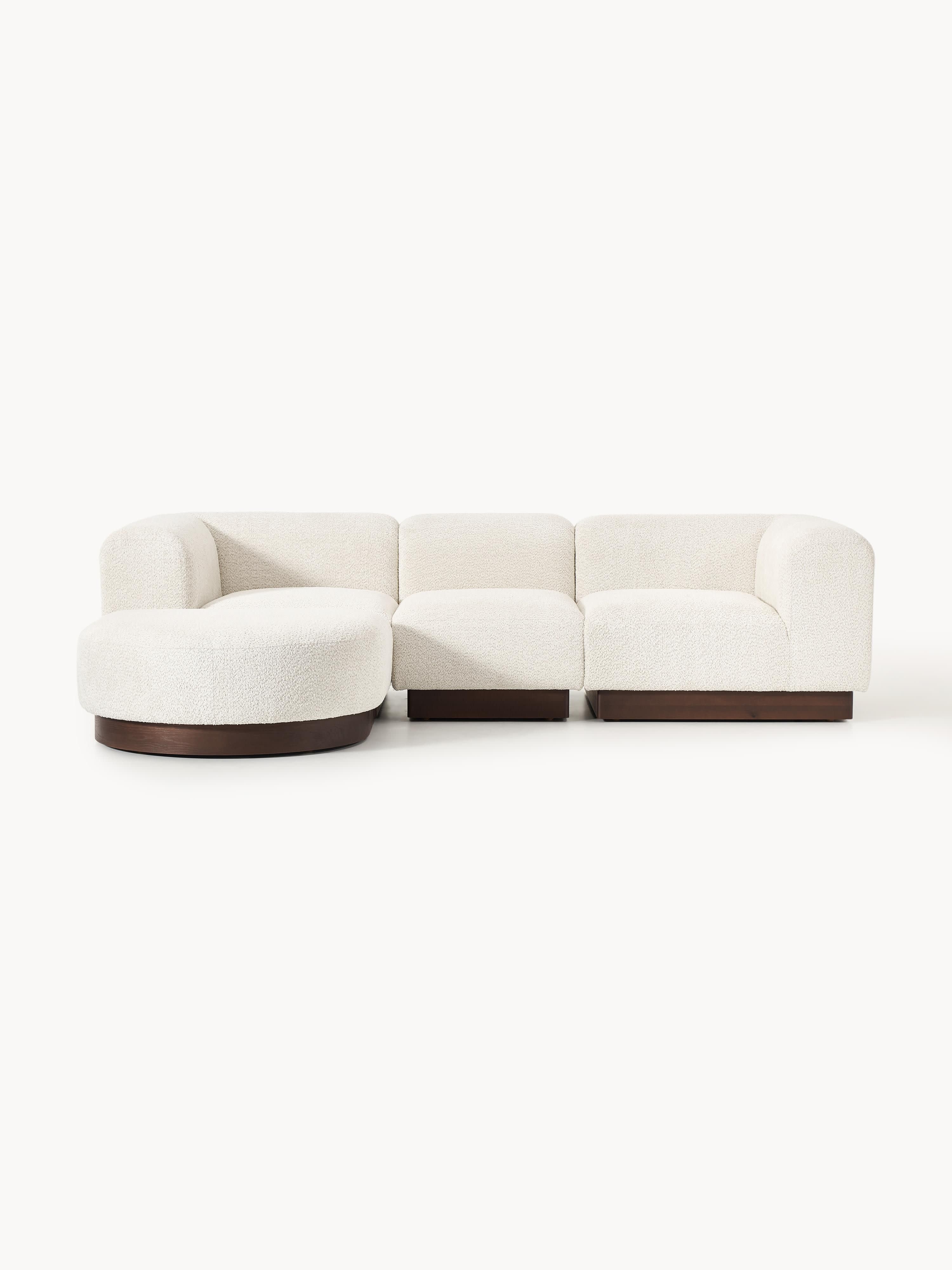 Galeriebild 1 - Modulares Sofa Natalie (3-Sitzer) aus Teddy-Bouclé mit Hocker (links/rechts)