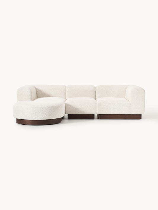 Galeriebild 1 - Modulares Sofa Natalie (3-Sitzer) aus Teddy-Bouclé mit Hocker (links/rechts)
