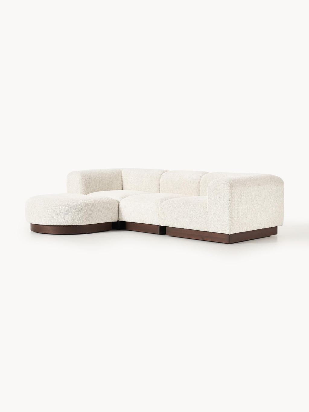 Modulares Sofa Natalie (3-Sitzer) aus Teddy-Bouclé mit Hocker (links/rechts)
