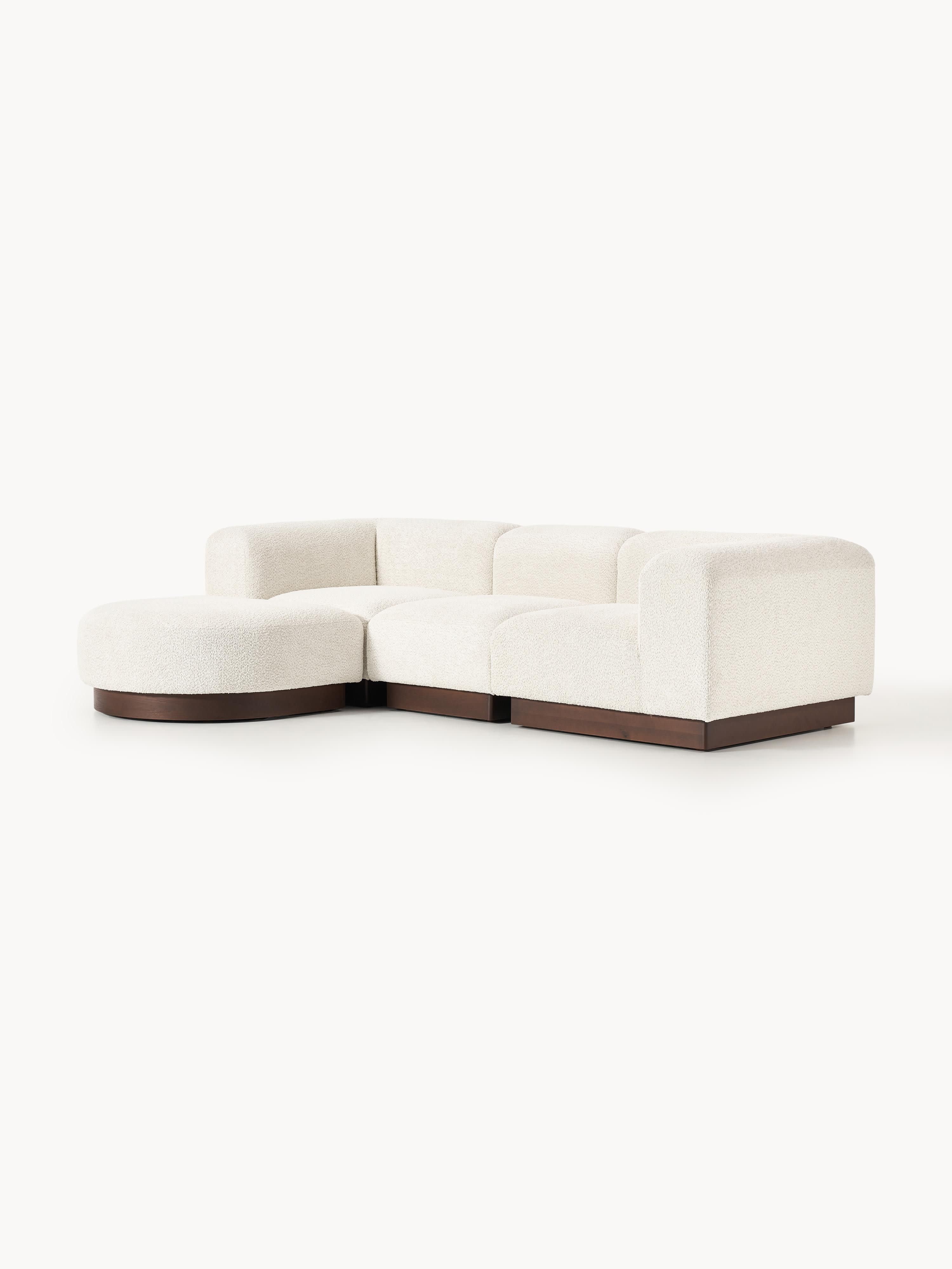 Modulares Sofa Natalie (3-Sitzer) aus Teddy-Bouclé mit Hocker (links/rechts)