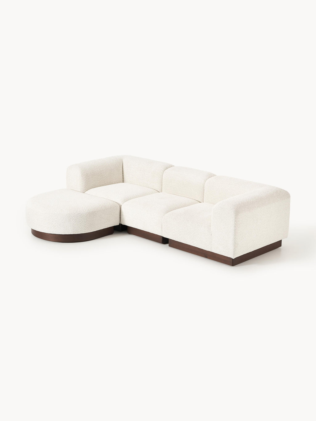 Modulares Sofa Natalie (3-Sitzer) aus Teddy-Bouclé mit Hocker (links/rechts)
