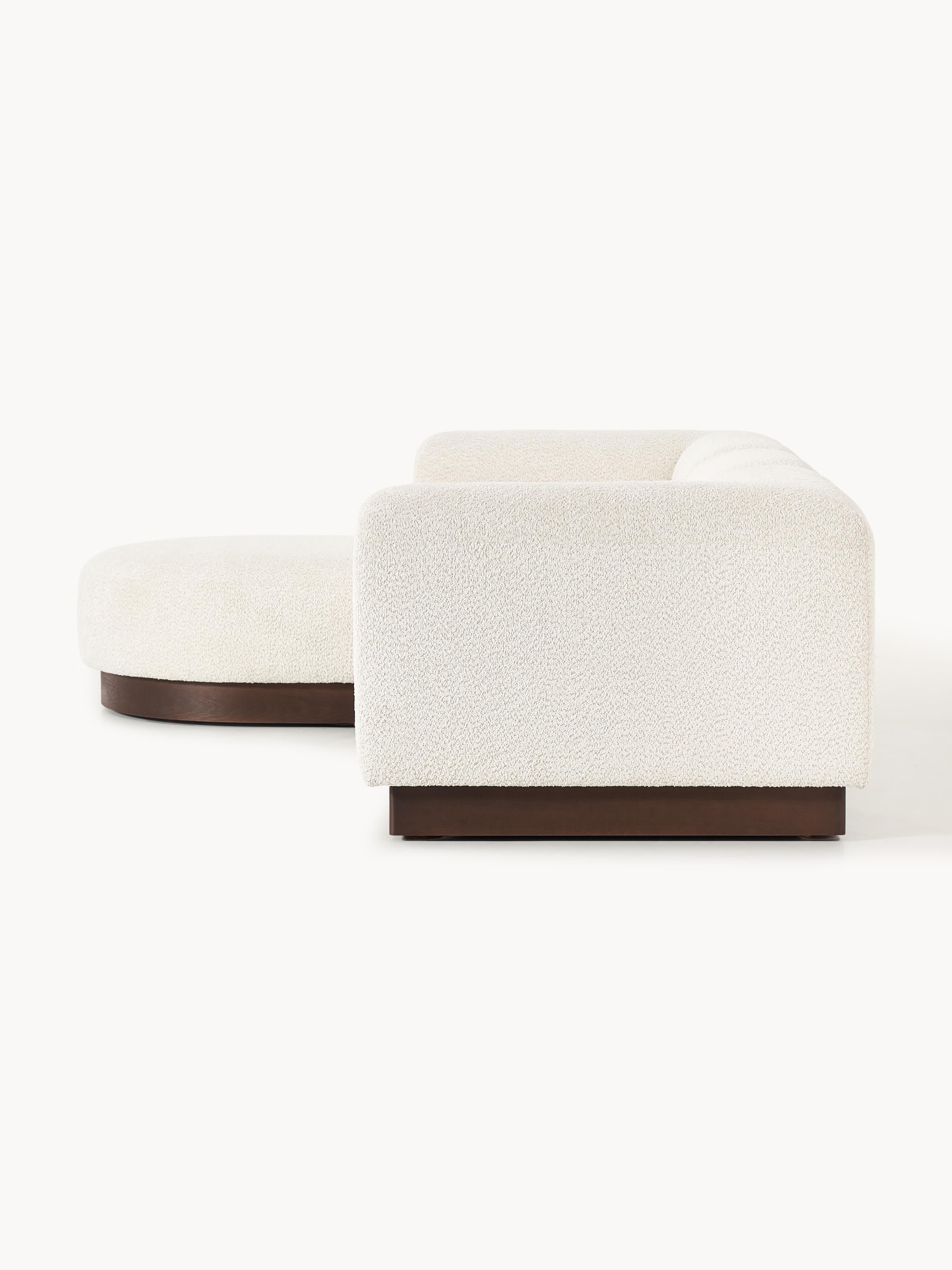 Modulares Sofa Natalie (3-Sitzer) aus Teddy-Bouclé mit Hocker (links/rechts)