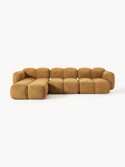 Galeriebild 1 - Modulares Sofa Tayla (4-Sitzer) aus Teddy-Bouclé mit Hocker (links/rechts)