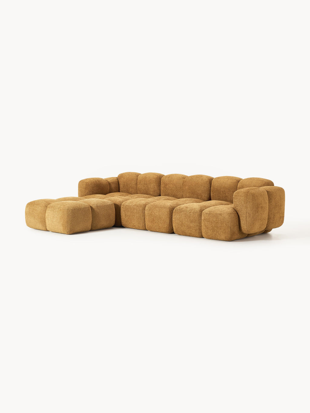 Modulares Sofa Tayla (4-Sitzer) aus Teddy-Bouclé mit Hocker (links/rechts)