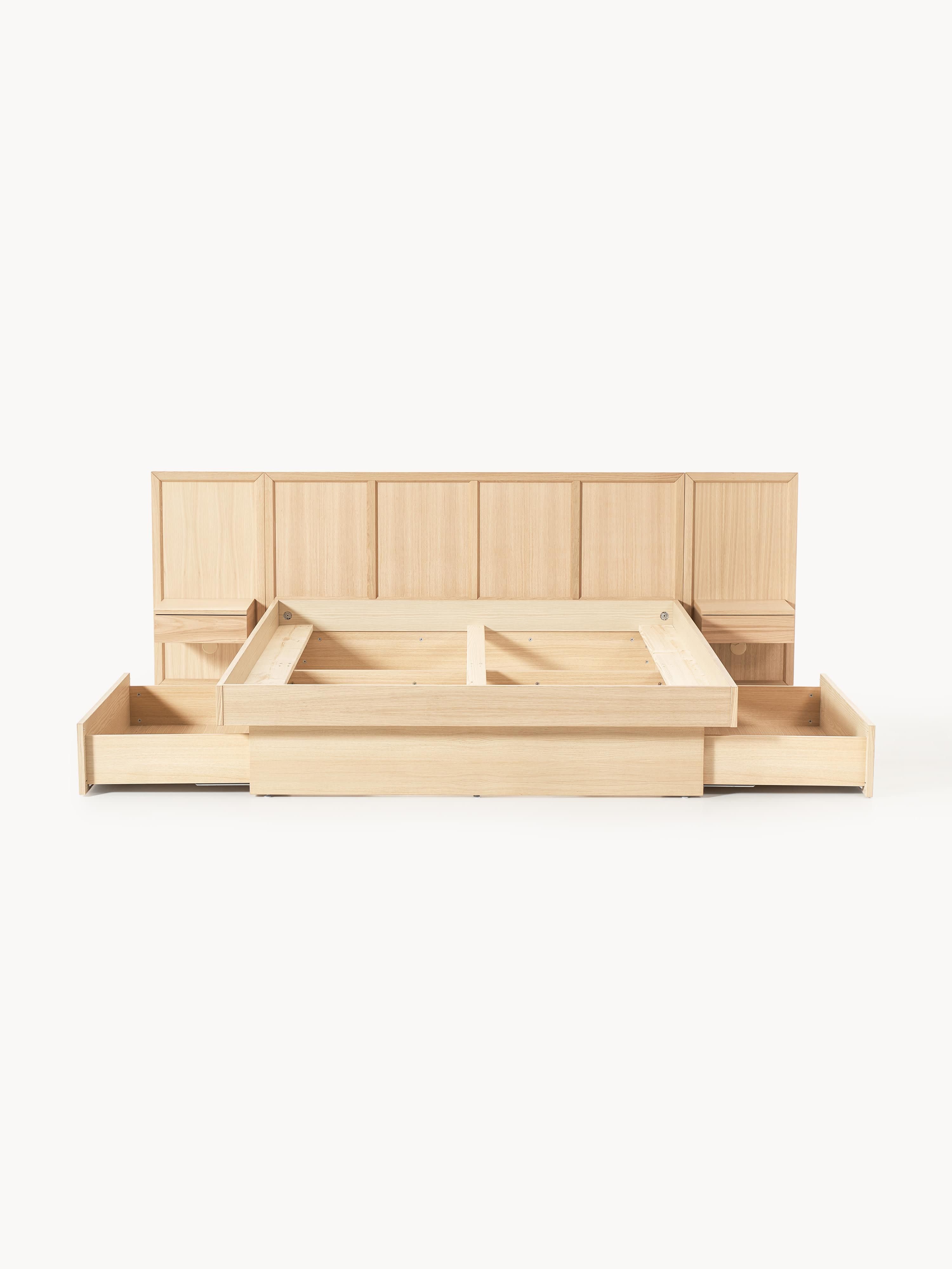 Holzbett Nanto mit Nachttischen und Kopfteil