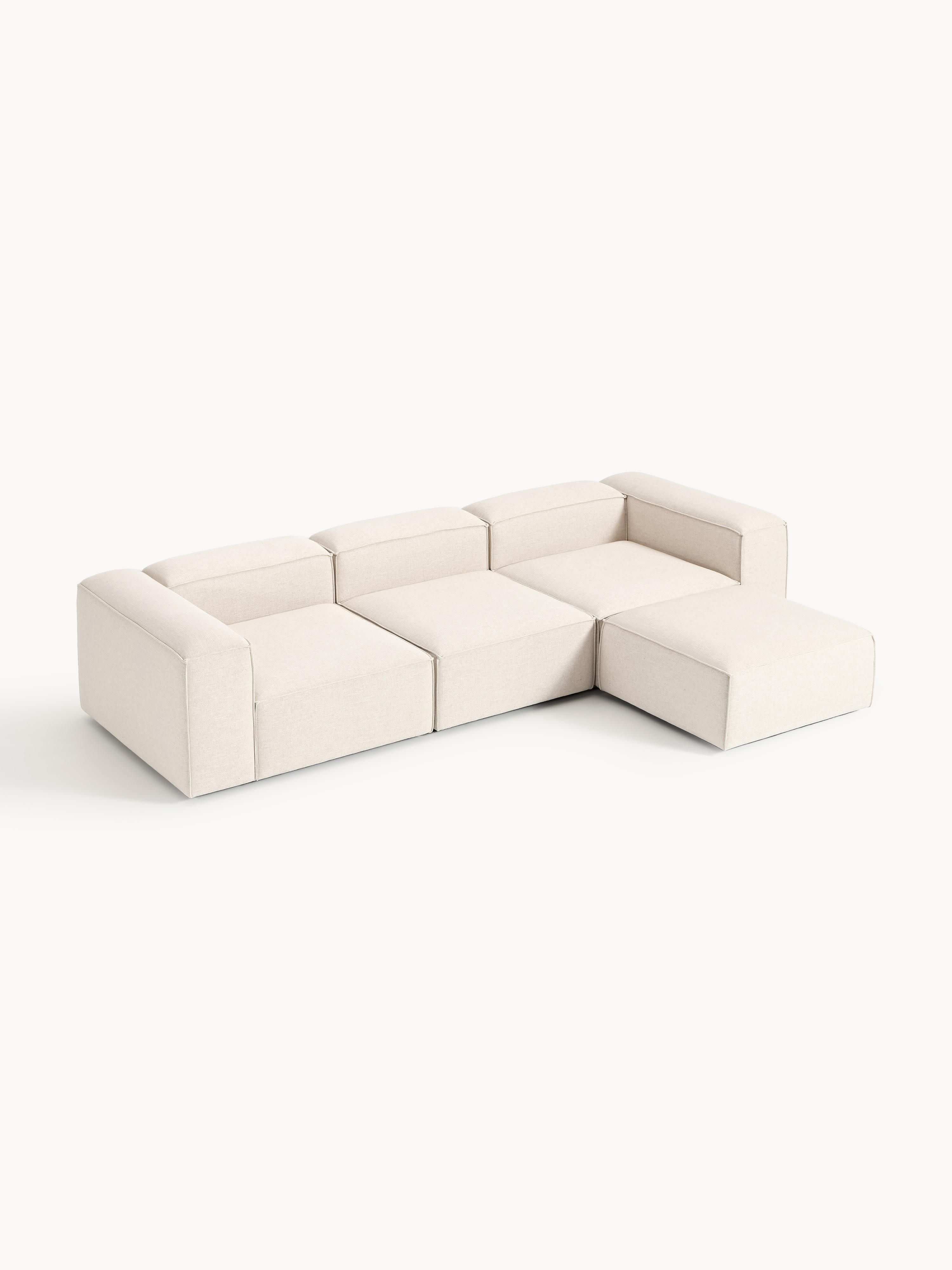Modulares Sofa Lennon (4-Sitzer) aus Leinen-Mix mit Hocker (links/rechts)