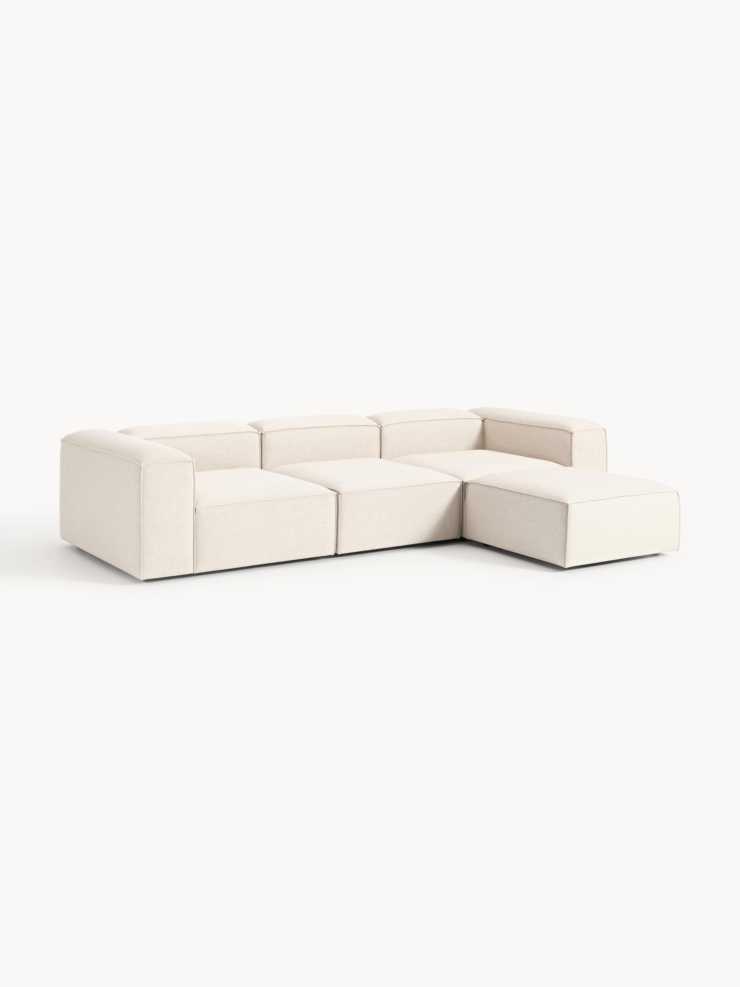 Modulares Sofa Lennon (4-Sitzer) aus Leinen-Mix mit Hocker (links/rechts)