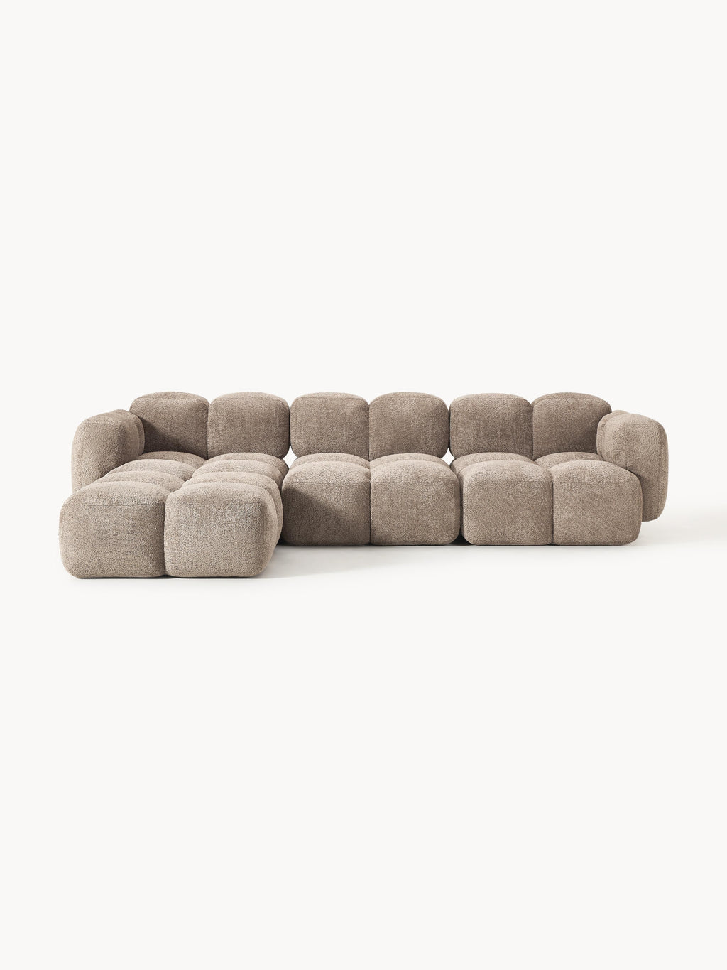 Galeriebild 1 - Modulares Sofa Tayla (4-Sitzer) aus Teddy-Bouclé mit Hocker (links/rechts)