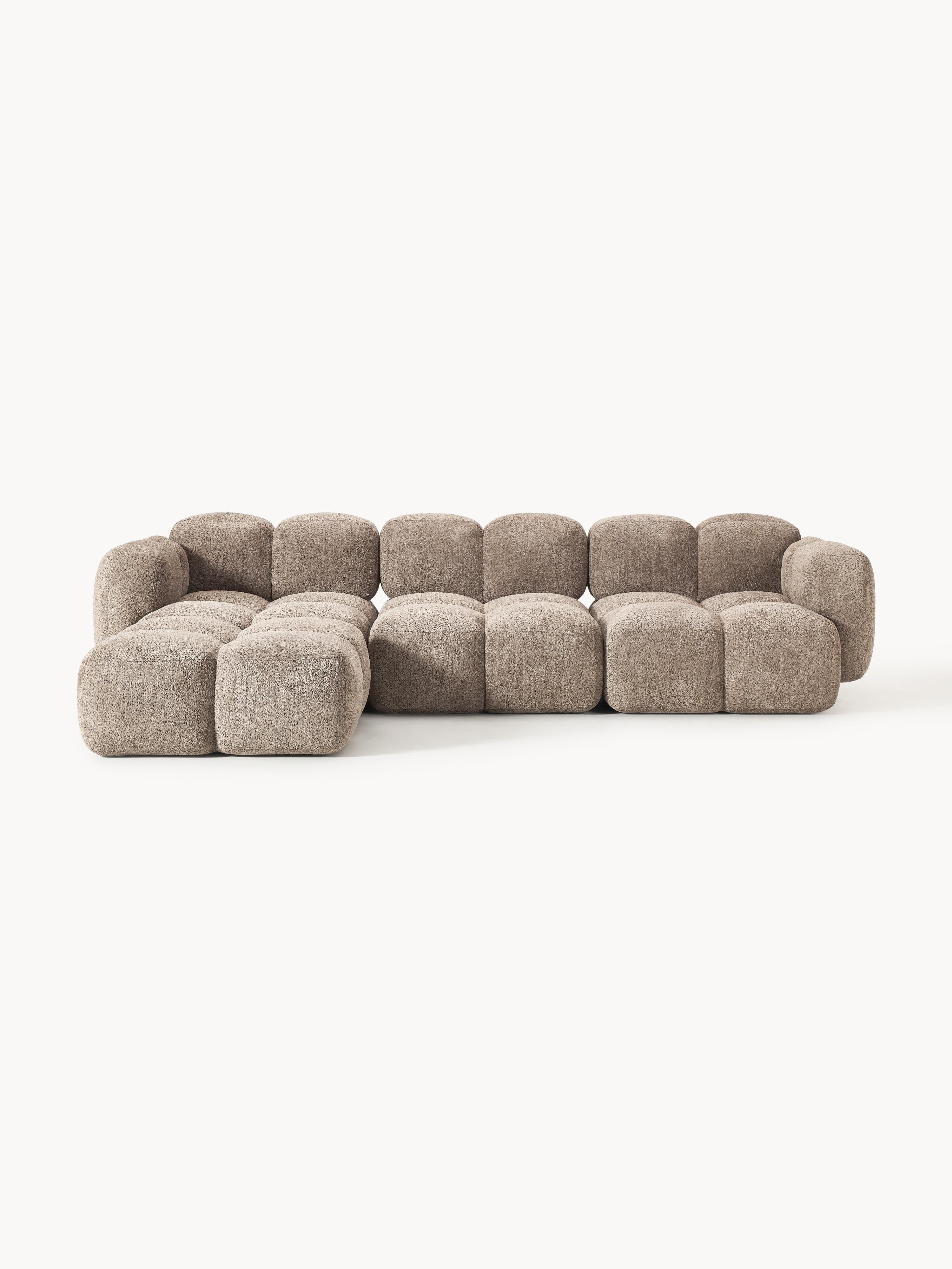 Galeriebild 1 - Modulares Sofa Tayla (4-Sitzer) aus Teddy-Bouclé mit Hocker (links/rechts)