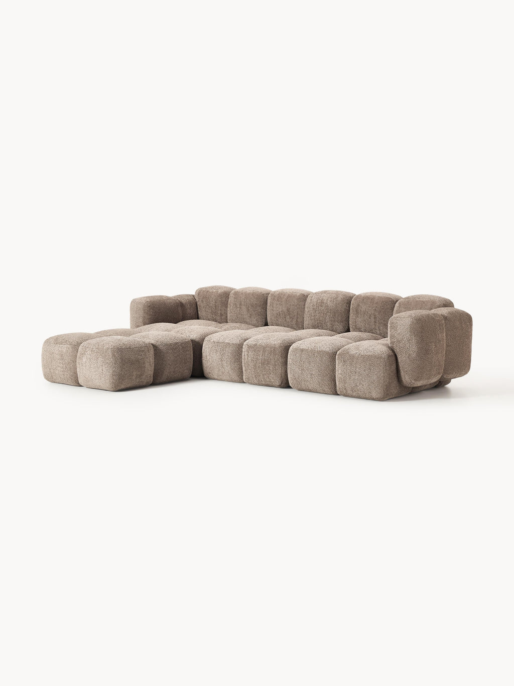 Modulares Sofa Tayla (4-Sitzer) aus Teddy-Bouclé mit Hocker (links/rechts)