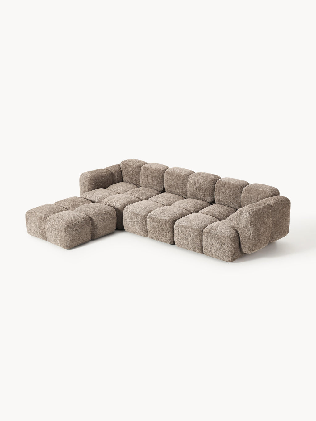 Modulares Sofa Tayla (4-Sitzer) aus Teddy-Bouclé mit Hocker (links/rechts)