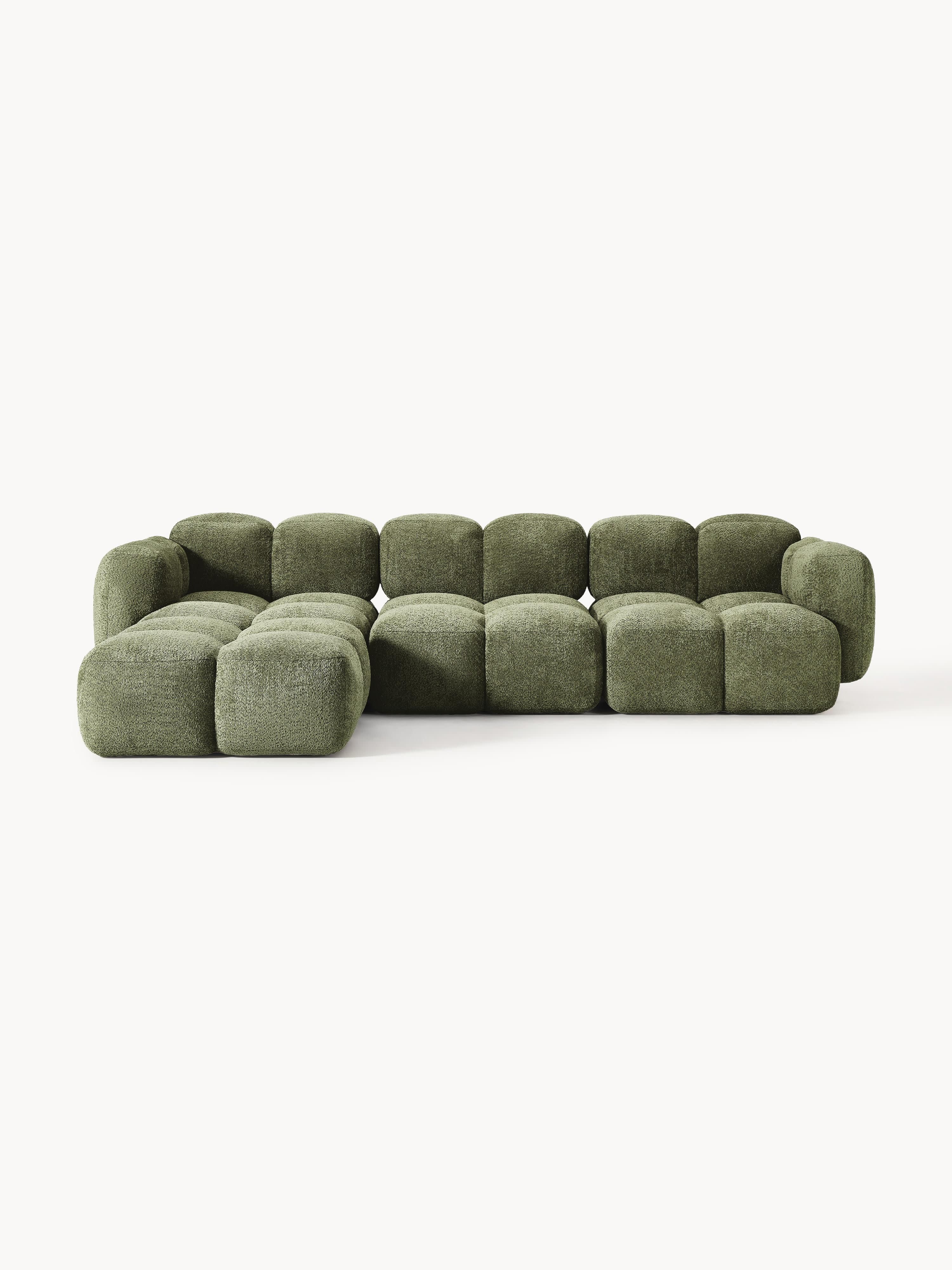Galeriebild 1 - Modulares Sofa Tayla (4-Sitzer) aus Teddy-Bouclé mit Hocker (links/rechts)