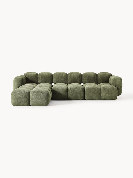 Galeriebild 1 - Modulares Sofa Tayla (4-Sitzer) aus Teddy-Bouclé mit Hocker (links/rechts)