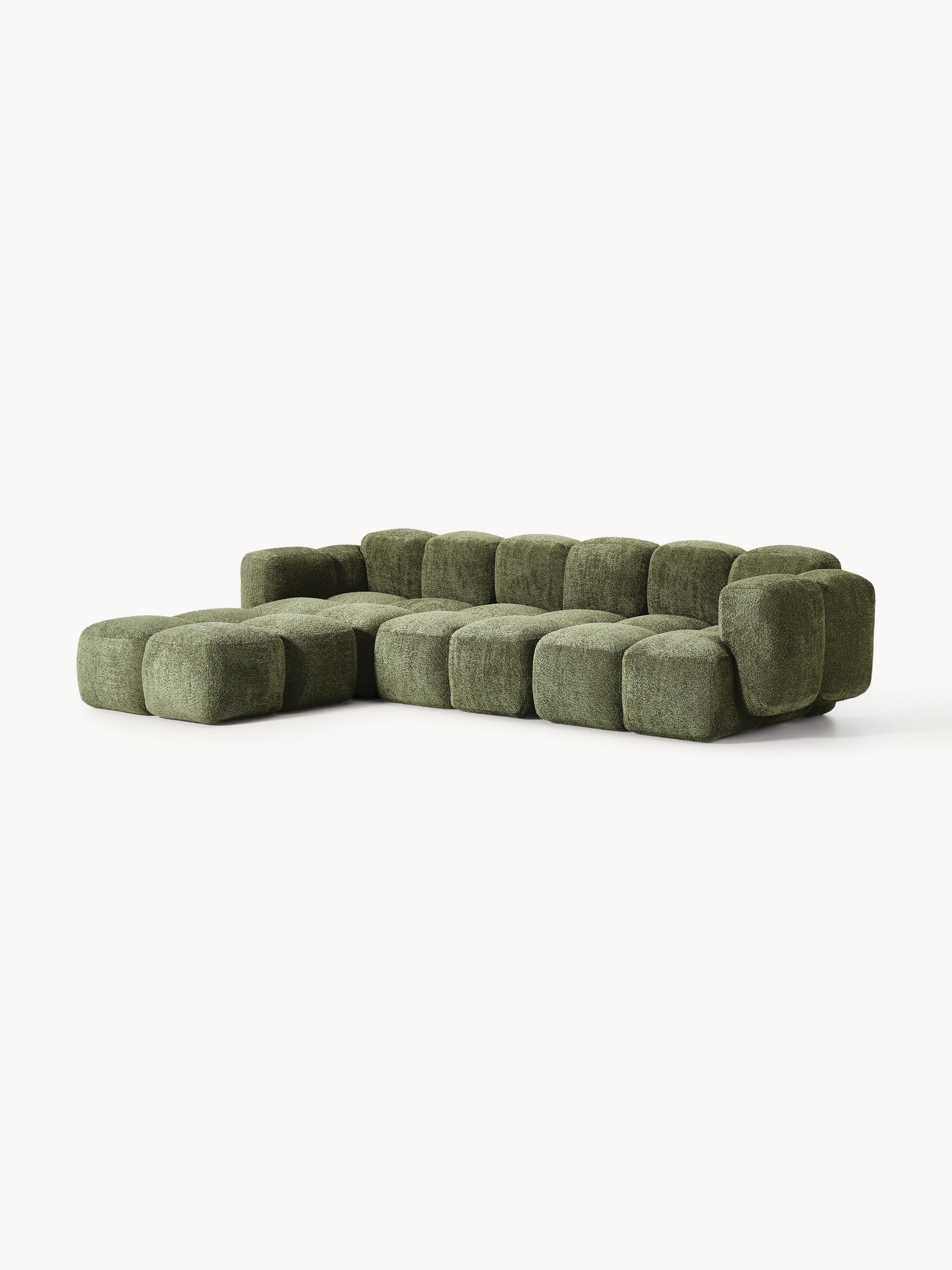 Modulares Sofa Tayla (4-Sitzer) aus Teddy-Bouclé mit Hocker (links/rechts)