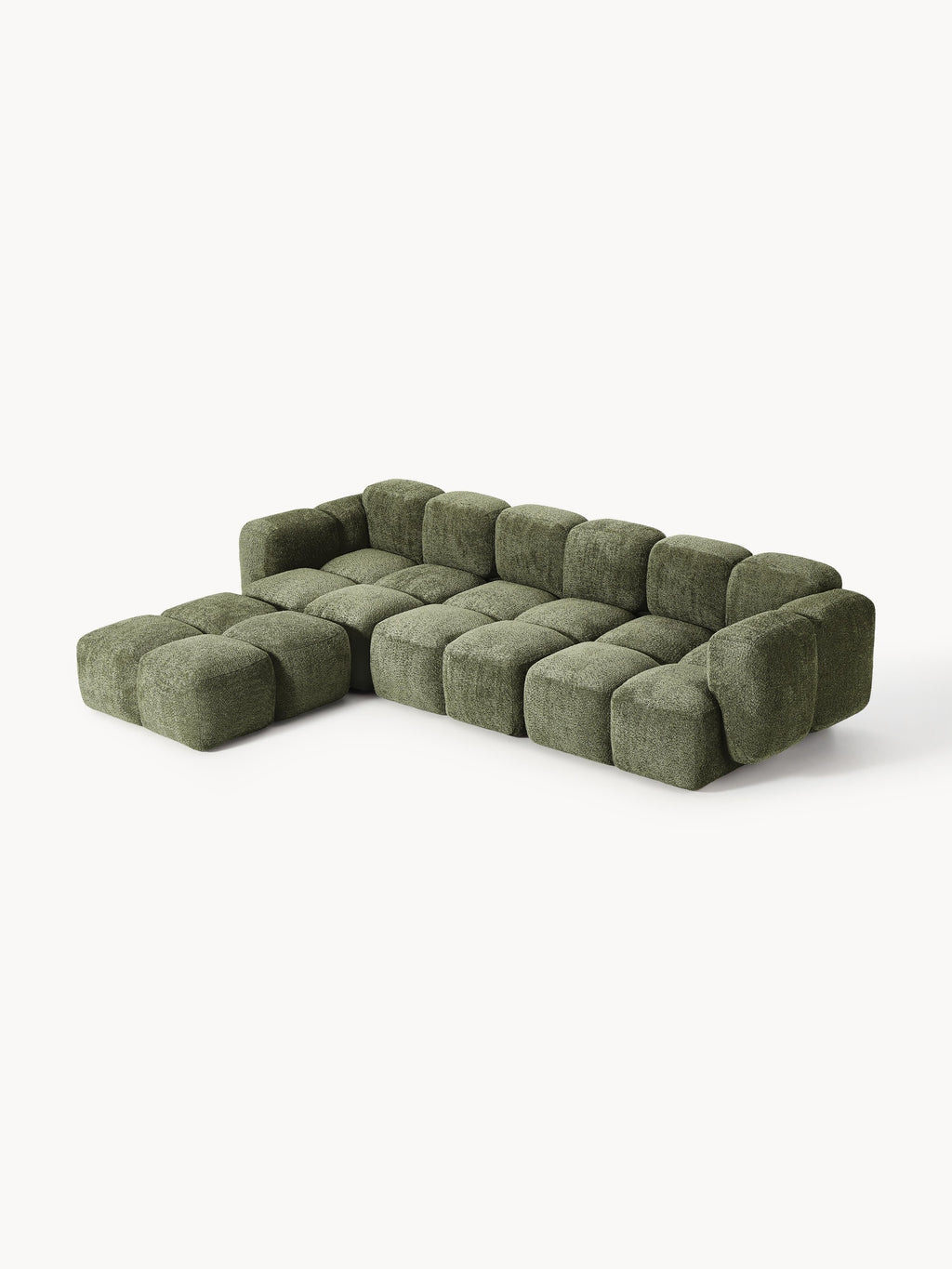 Modulares Sofa Tayla (4-Sitzer) aus Teddy-Bouclé mit Hocker (links/rechts)