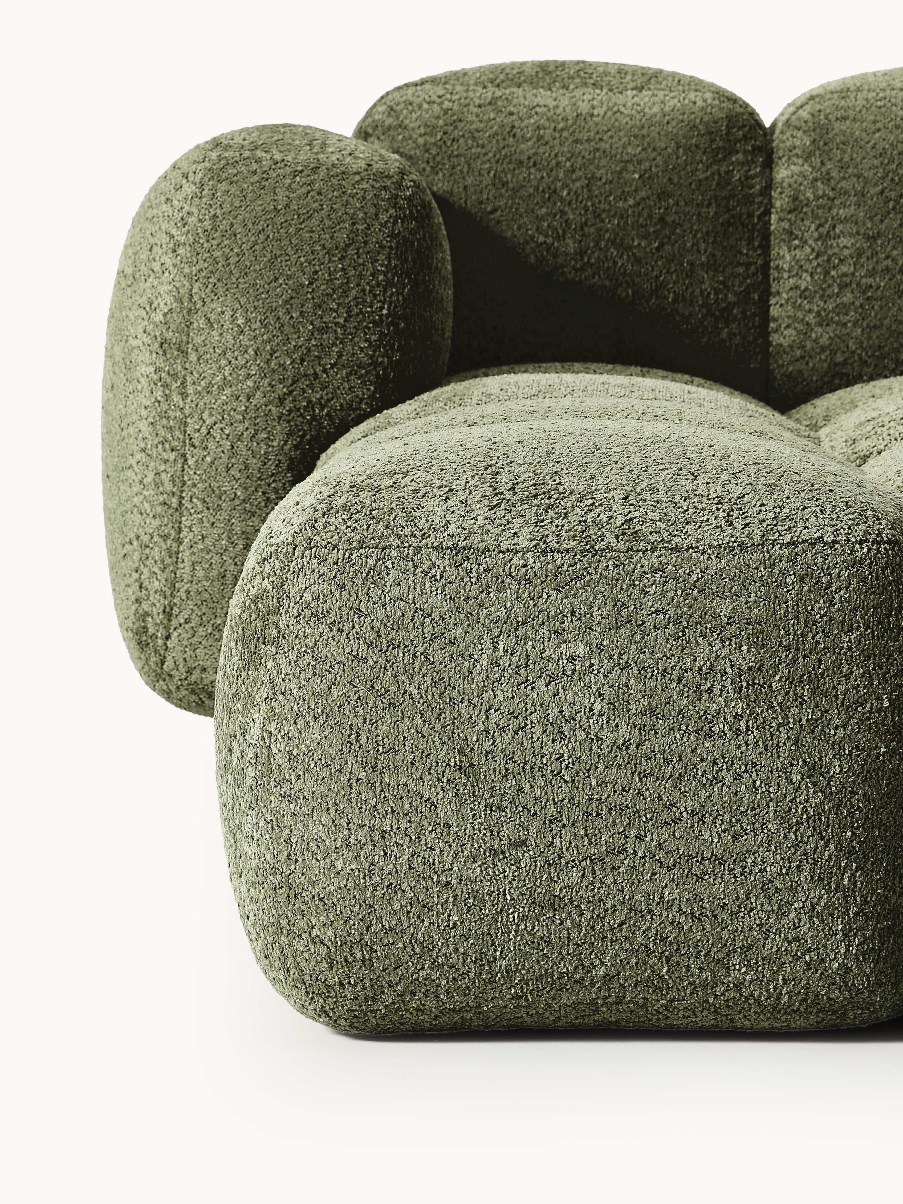 Modulares Sofa Tayla (4-Sitzer) aus Teddy-Bouclé mit Hocker (links/rechts)