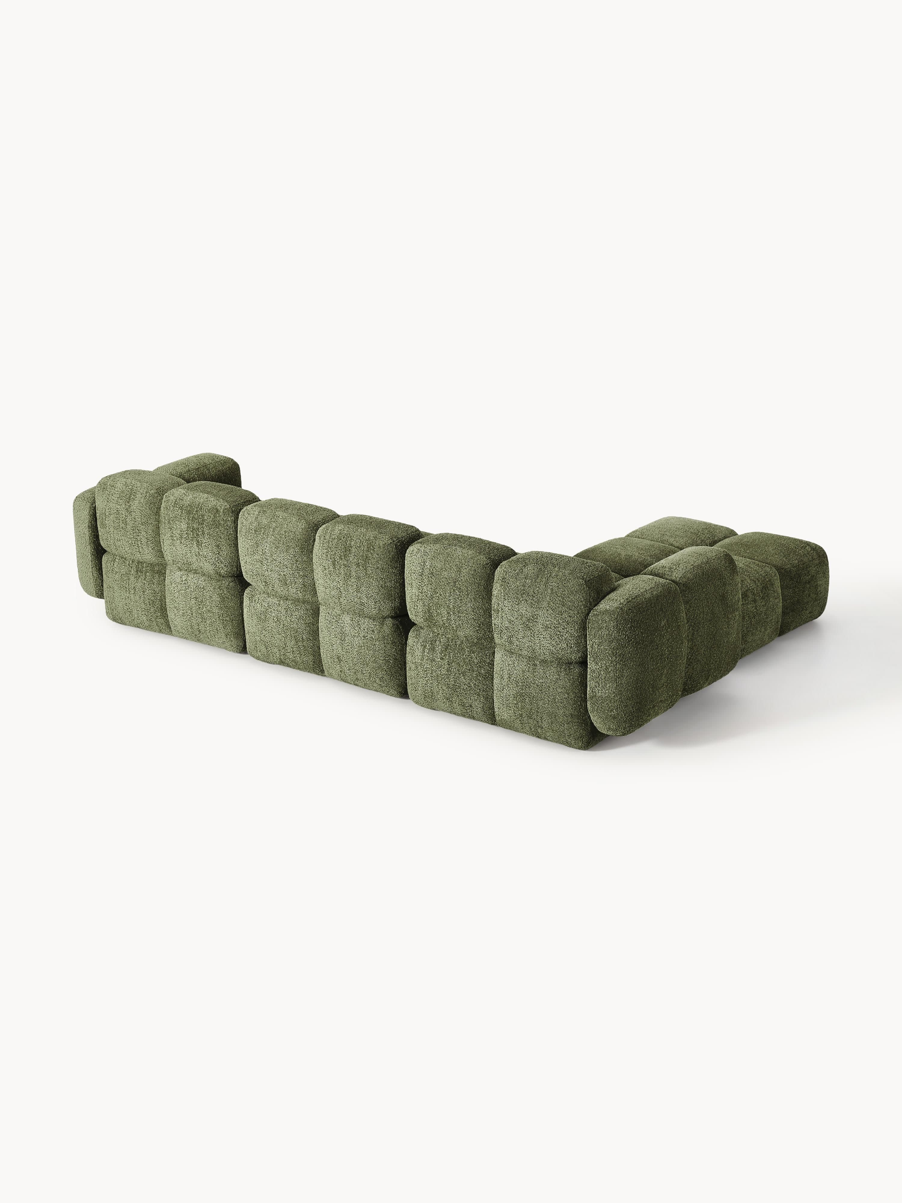 Modulares Sofa Tayla (4-Sitzer) aus Teddy-Bouclé mit Hocker (links/rechts)