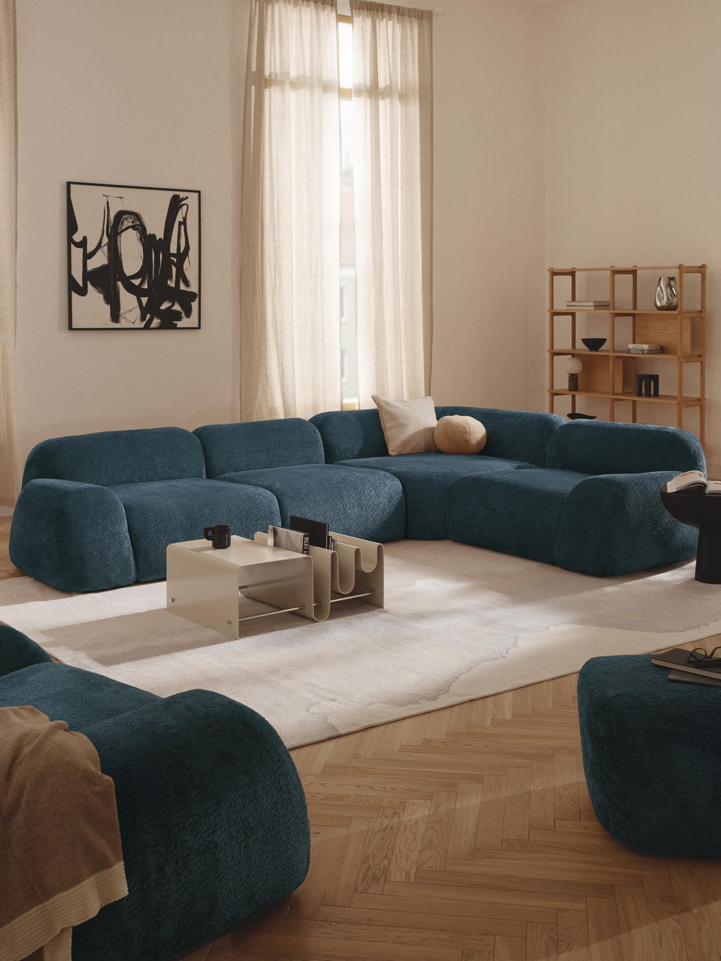 Modulares Teddy-Bouclé-Ecksofa Wolke (4-Sitzer)