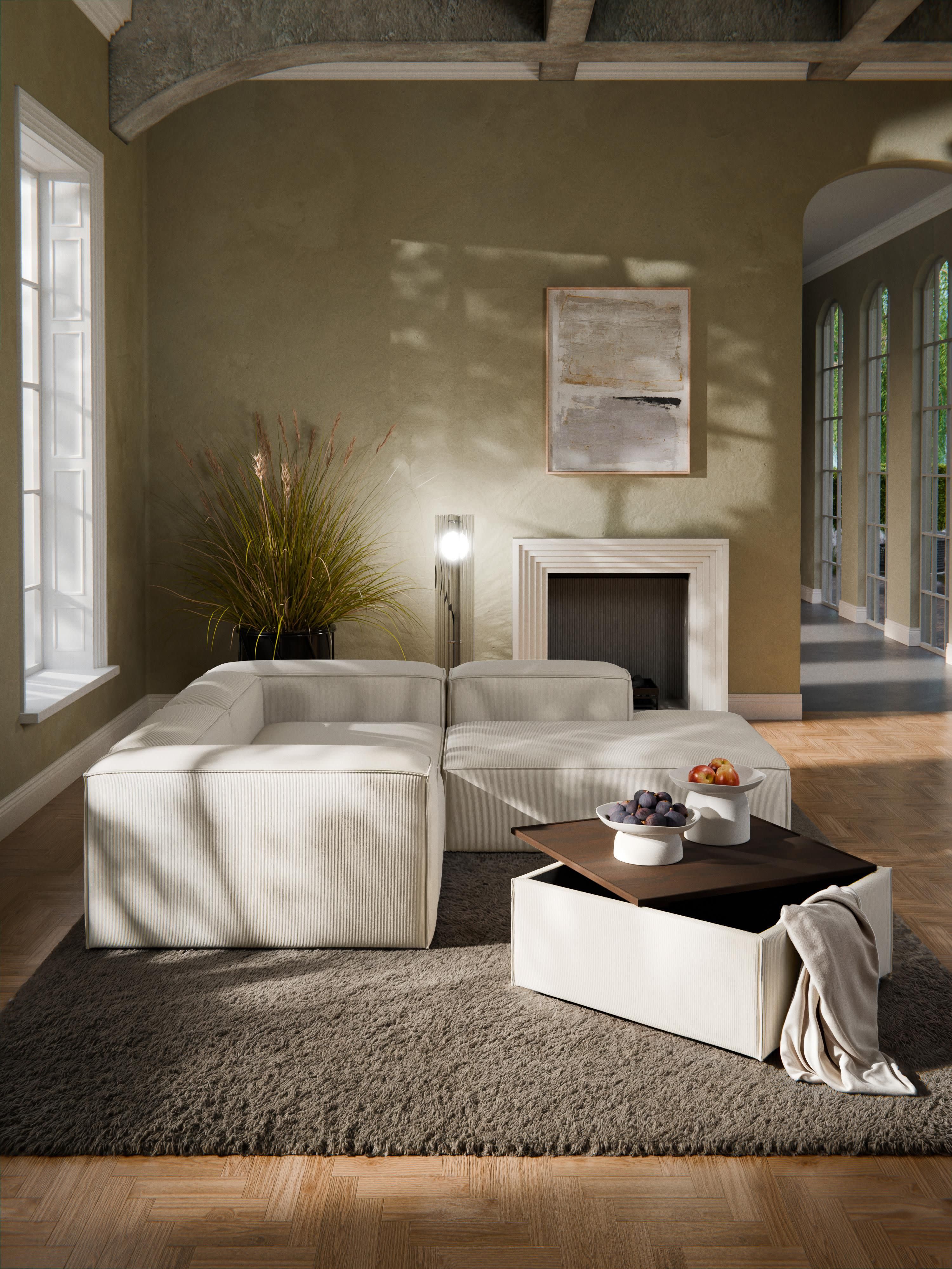 Sofa-Hocker Lennon aus Cord mit Stauraum