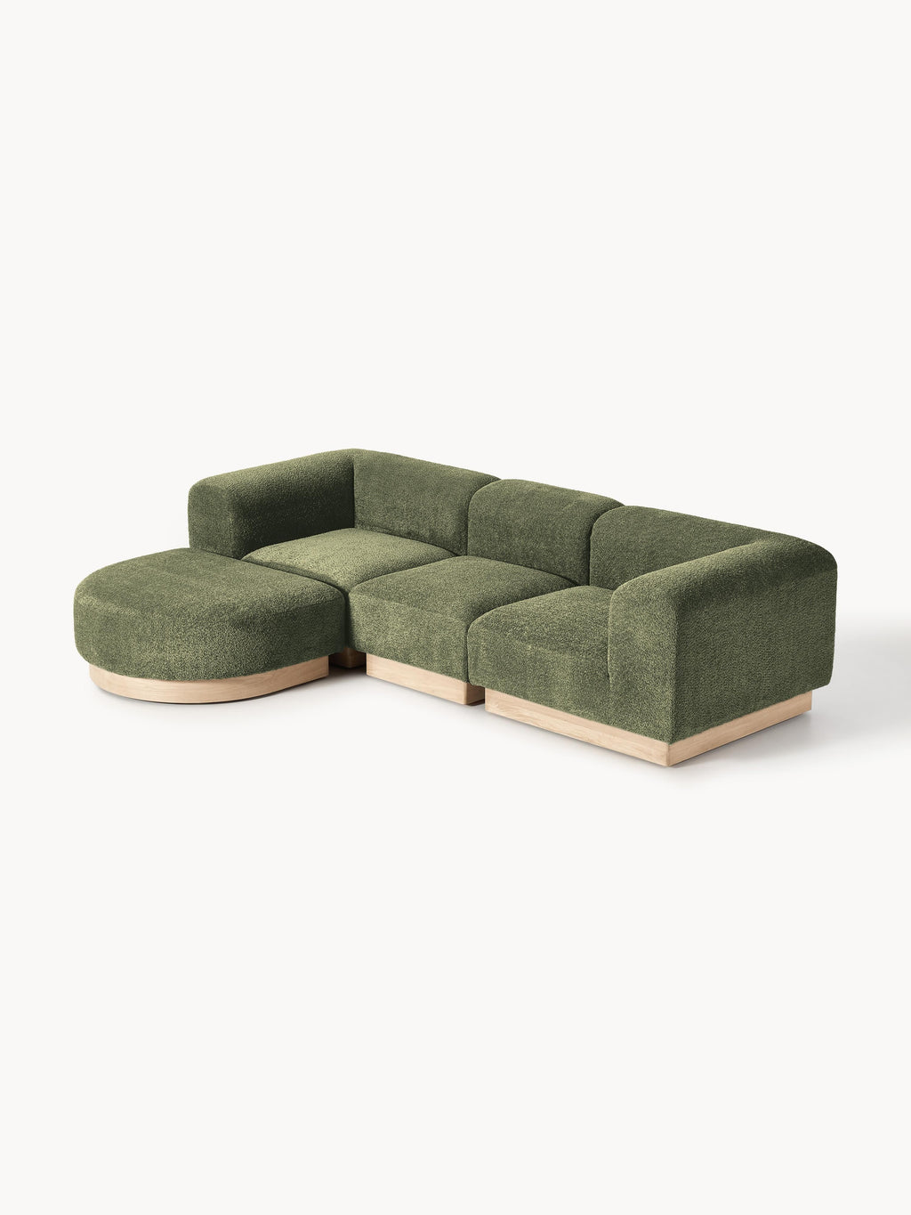 Modulares Sofa Natalie (3-Sitzer) aus Teddy-Bouclé mit Hocker (links/rechts)