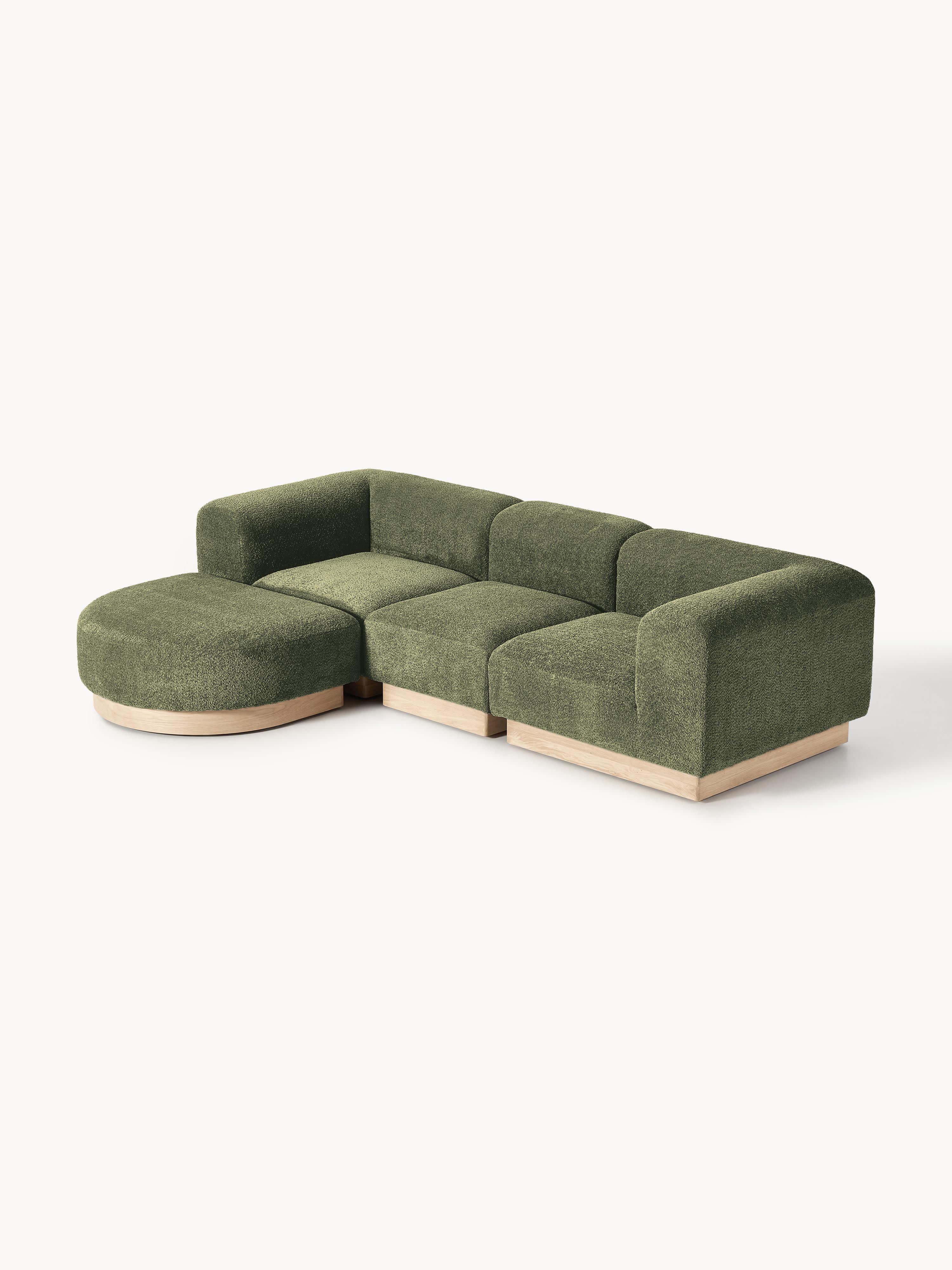 Modulares Sofa Natalie (3-Sitzer) aus Teddy-Bouclé mit Hocker (links/rechts)