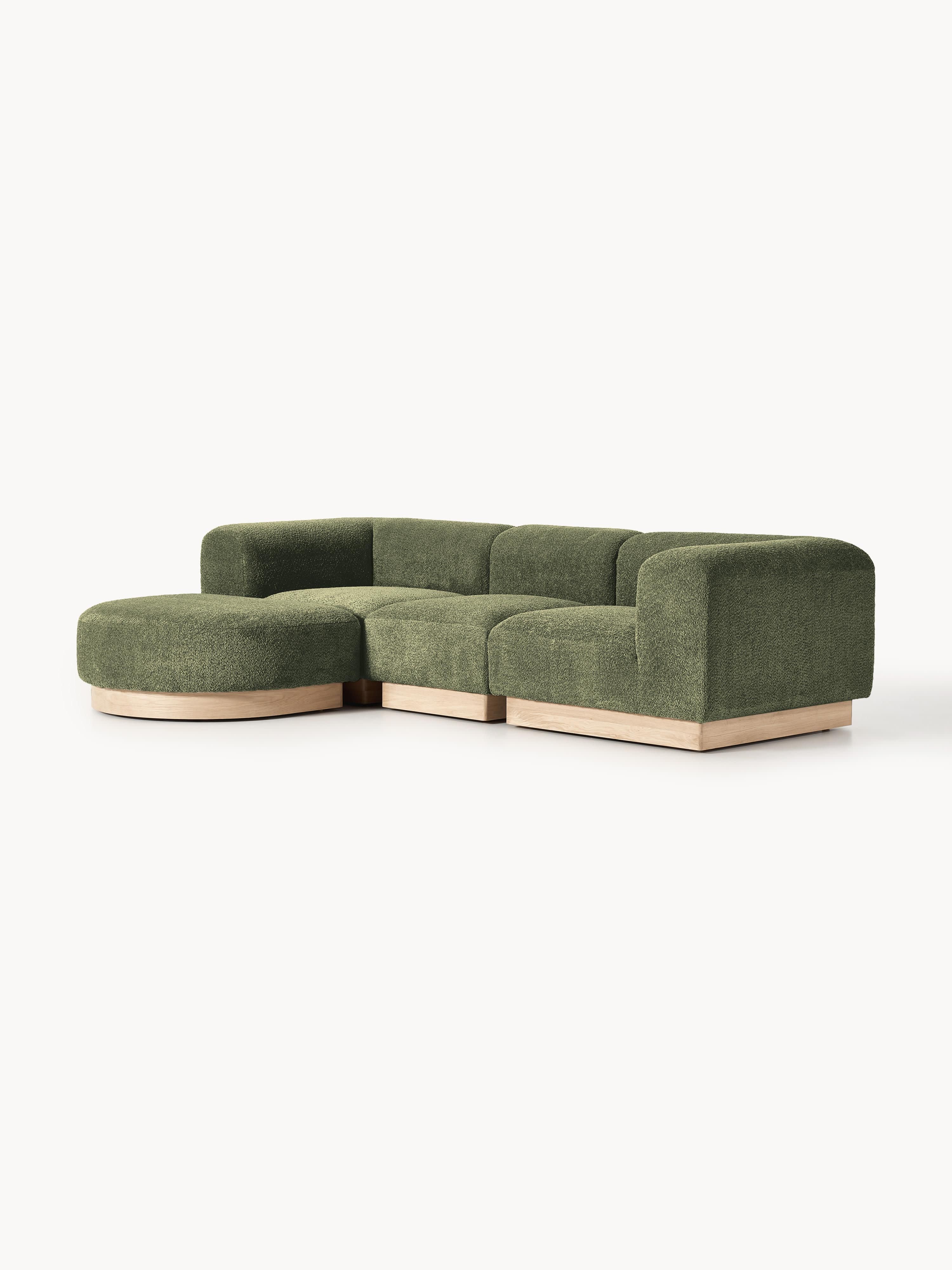 Modulares Sofa Natalie (3-Sitzer) aus Teddy-Bouclé mit Hocker (links/rechts)