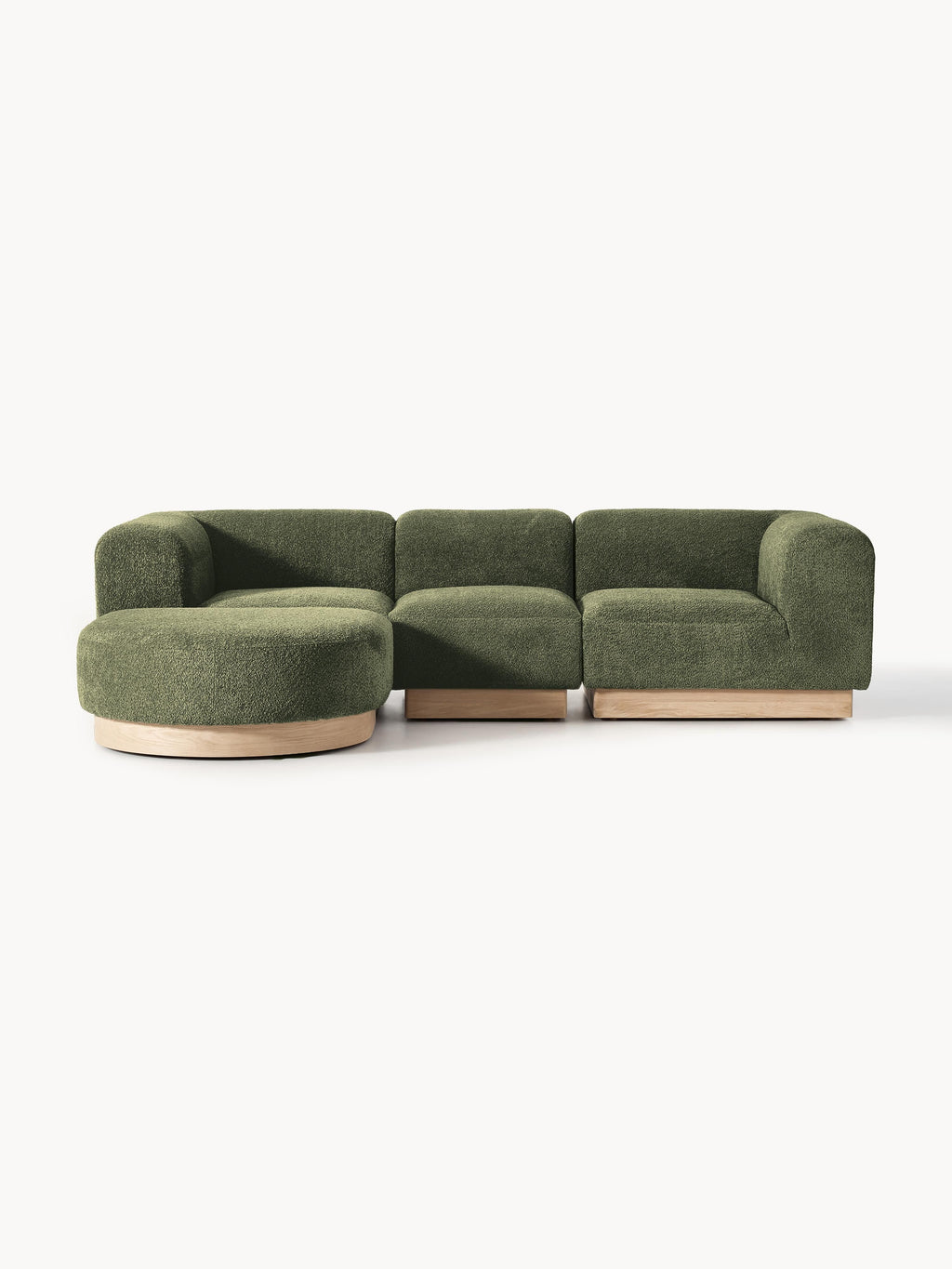 Galeriebild 1 - Modulares Sofa Natalie (3-Sitzer) aus Teddy-Bouclé mit Hocker (links/rechts)