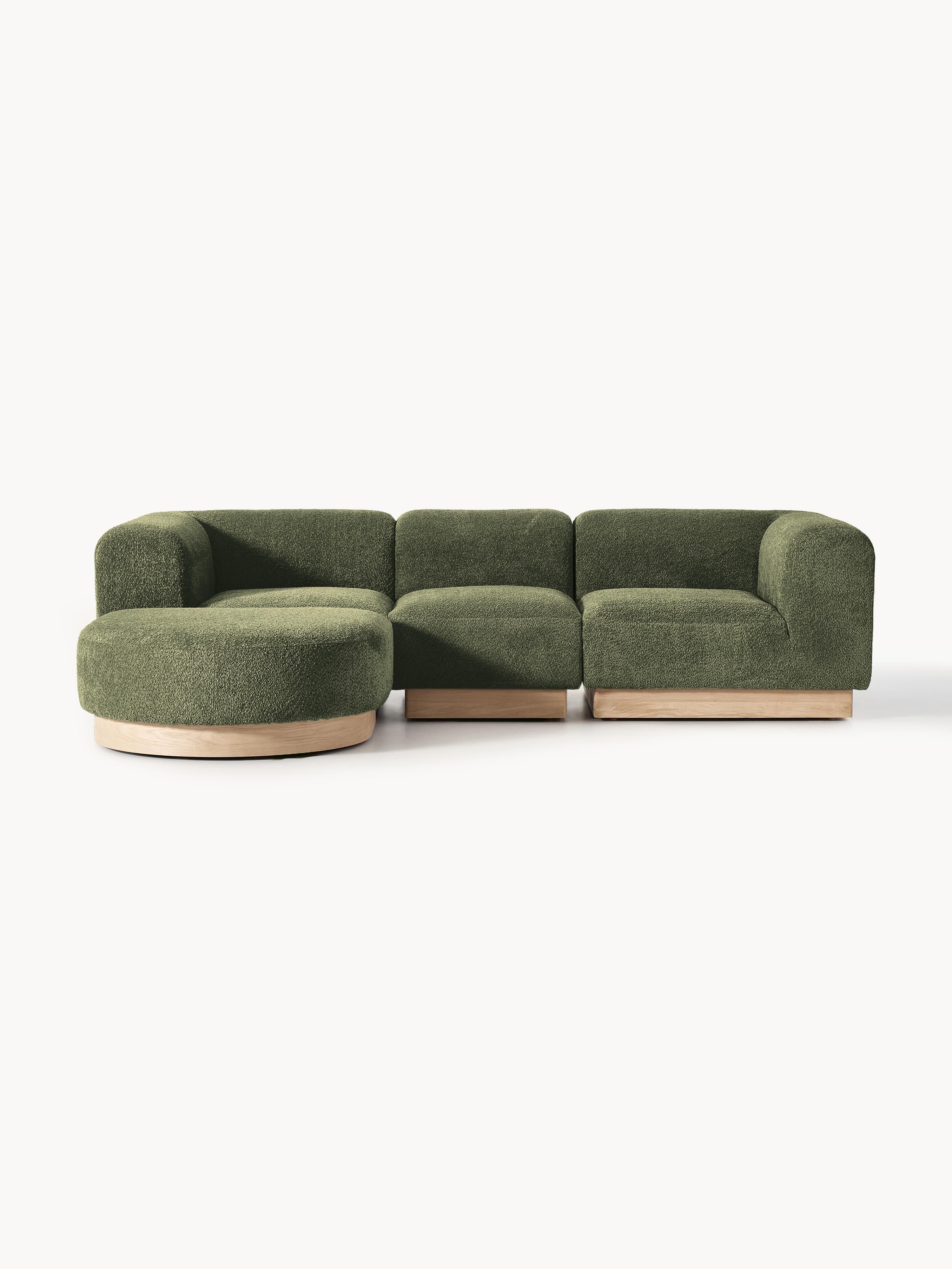 Galeriebild 1 - Modulares Sofa Natalie (3-Sitzer) aus Teddy-Bouclé mit Hocker (links/rechts)