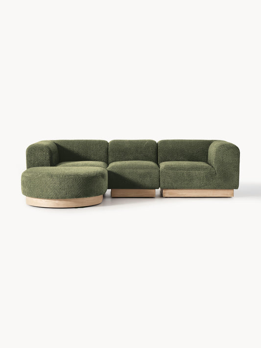 Galeriebild 1 - Modulares Sofa Natalie (3-Sitzer) aus Teddy-Bouclé mit Hocker (links/rechts)