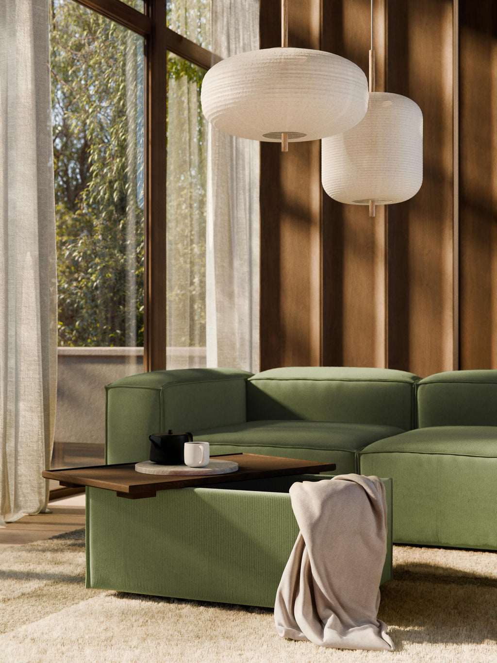 Sofa-Hocker Lennon aus Cord mit Stauraum