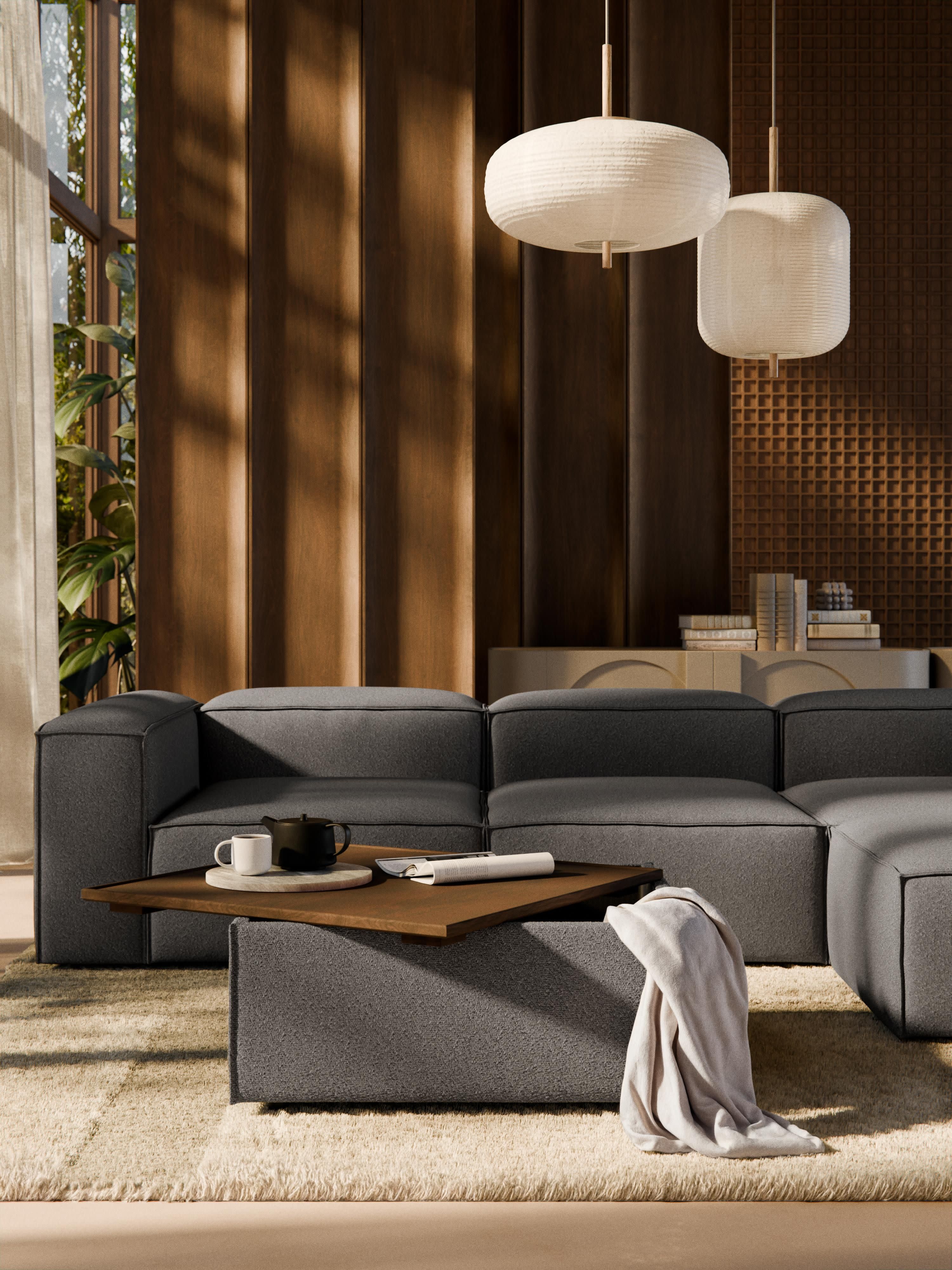 Bouclé-Sofa-Ottomane Lennon mit Stauraum