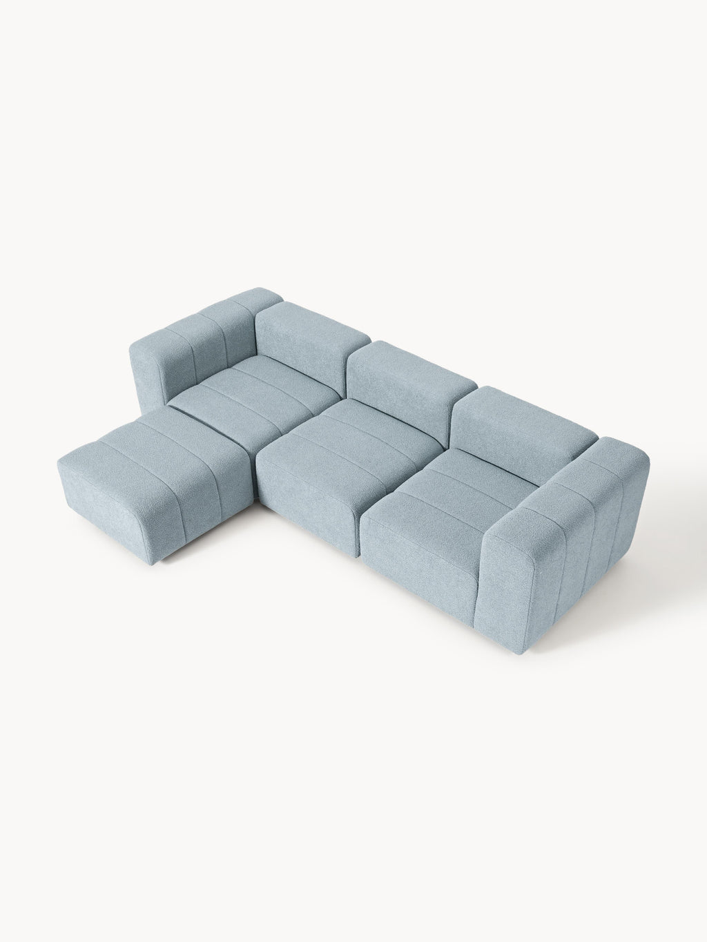 Modulares Bouclé-Sofa Lena (4-Sitzer) mit Hocker (links/rechts)