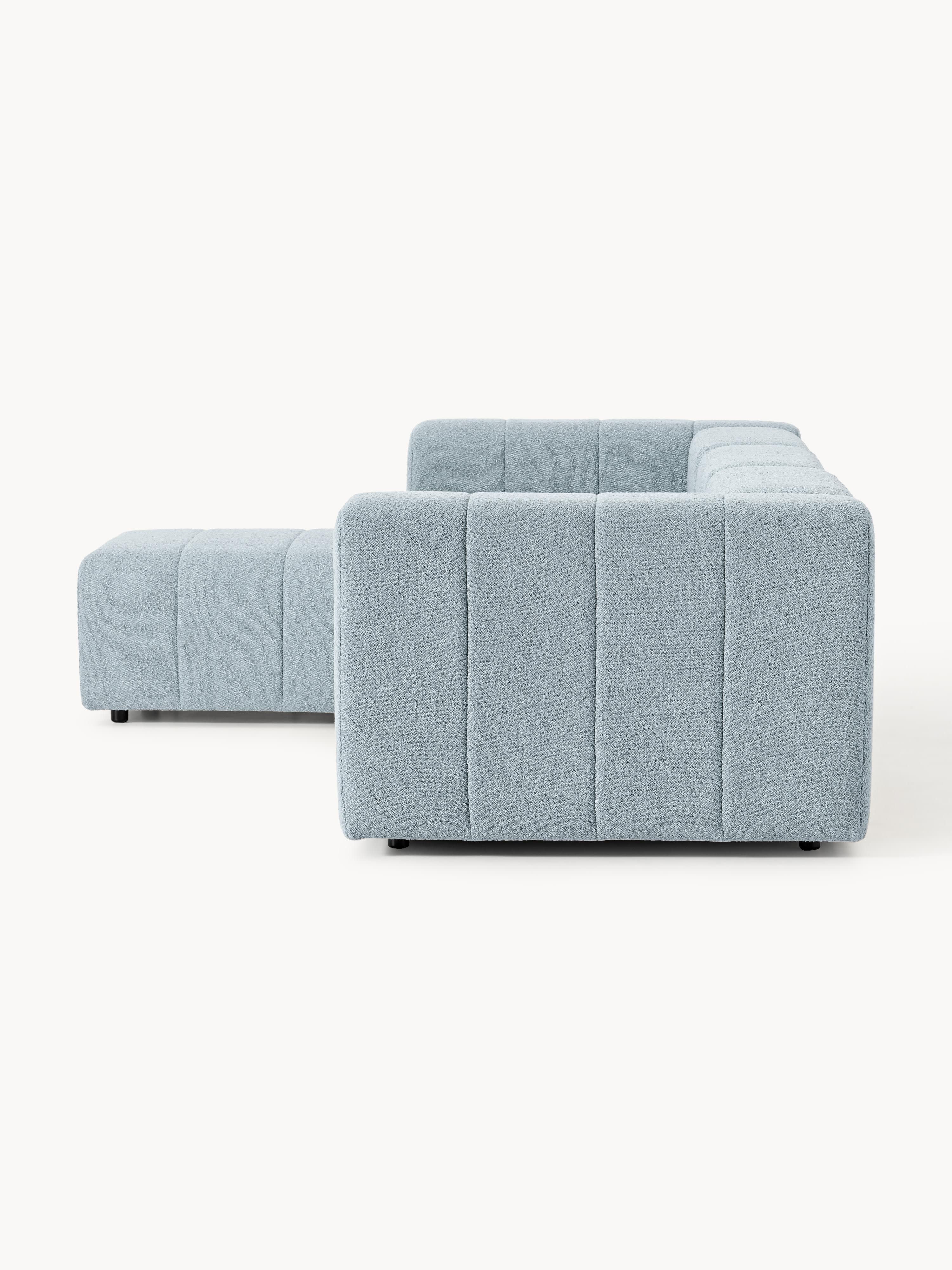 Modulares Bouclé-Sofa Lena (4-Sitzer) mit Hocker (links/rechts)