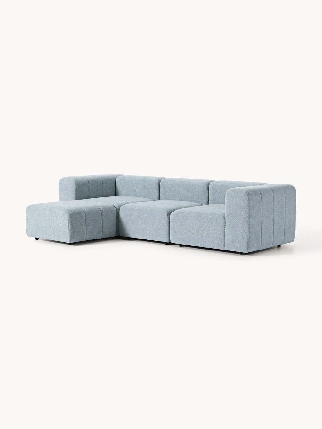 Modulares Bouclé-Sofa Lena (4-Sitzer) mit Hocker (links/rechts)