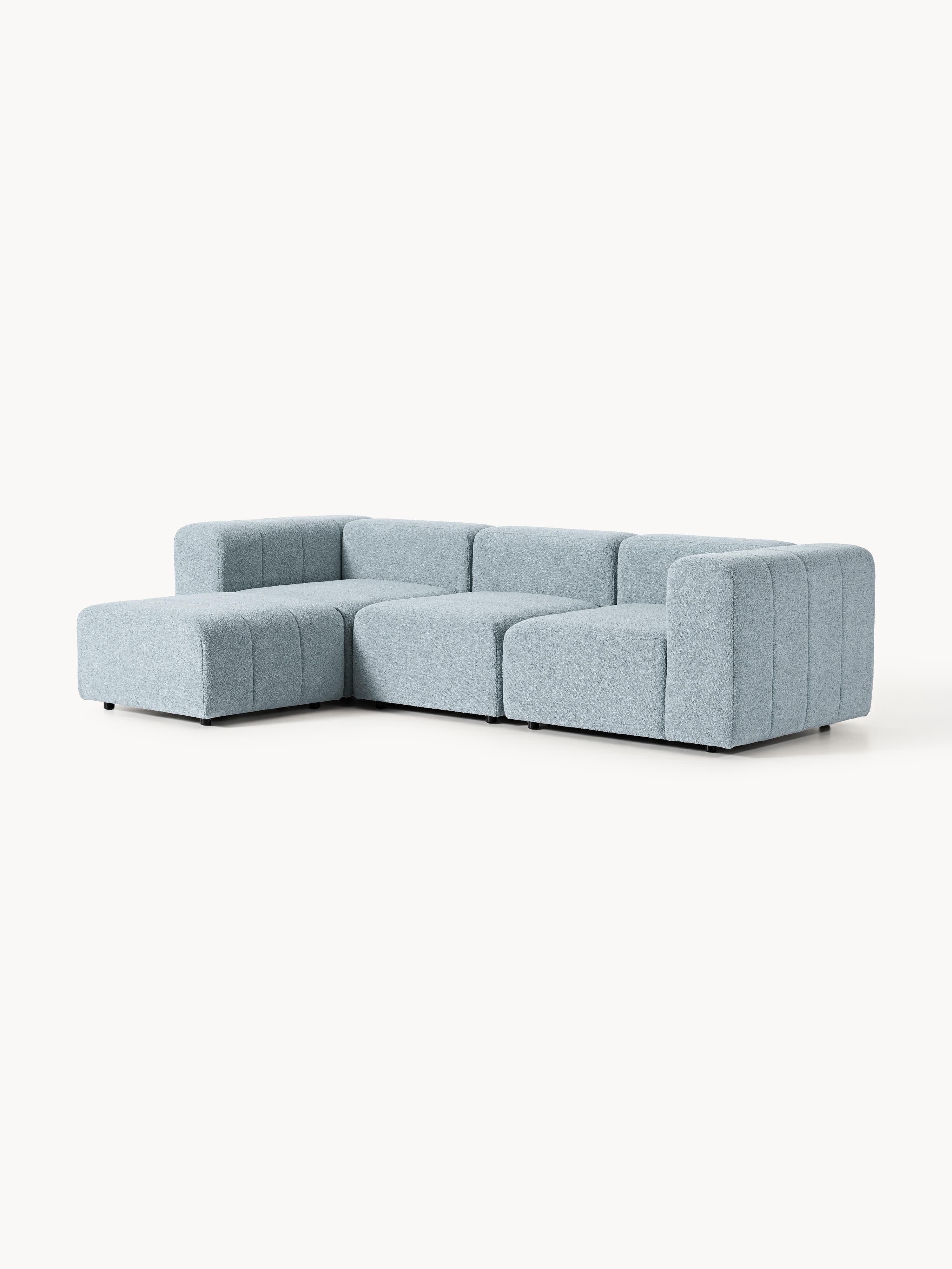 Modulares Bouclé-Sofa Lena (4-Sitzer) mit Hocker (links/rechts)