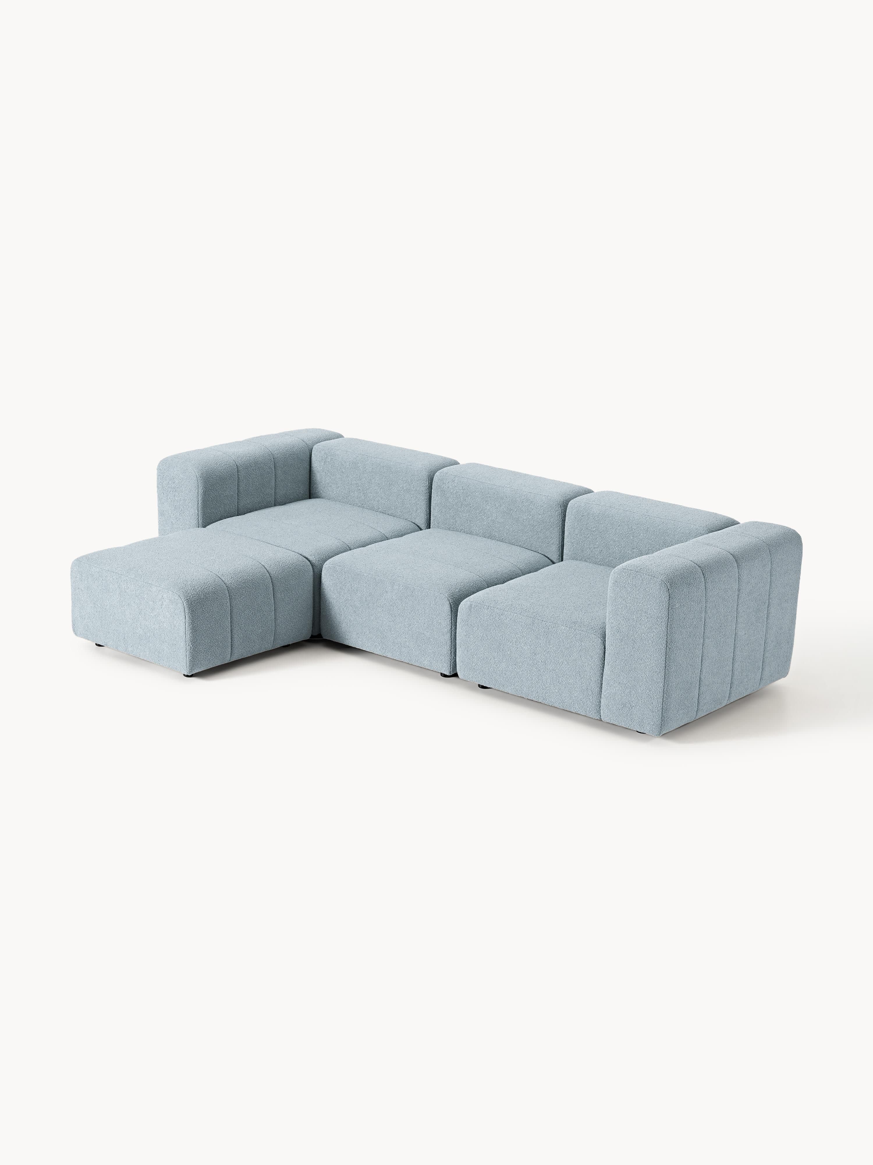 Modulares Bouclé-Sofa Lena (4-Sitzer) mit Hocker (links/rechts)