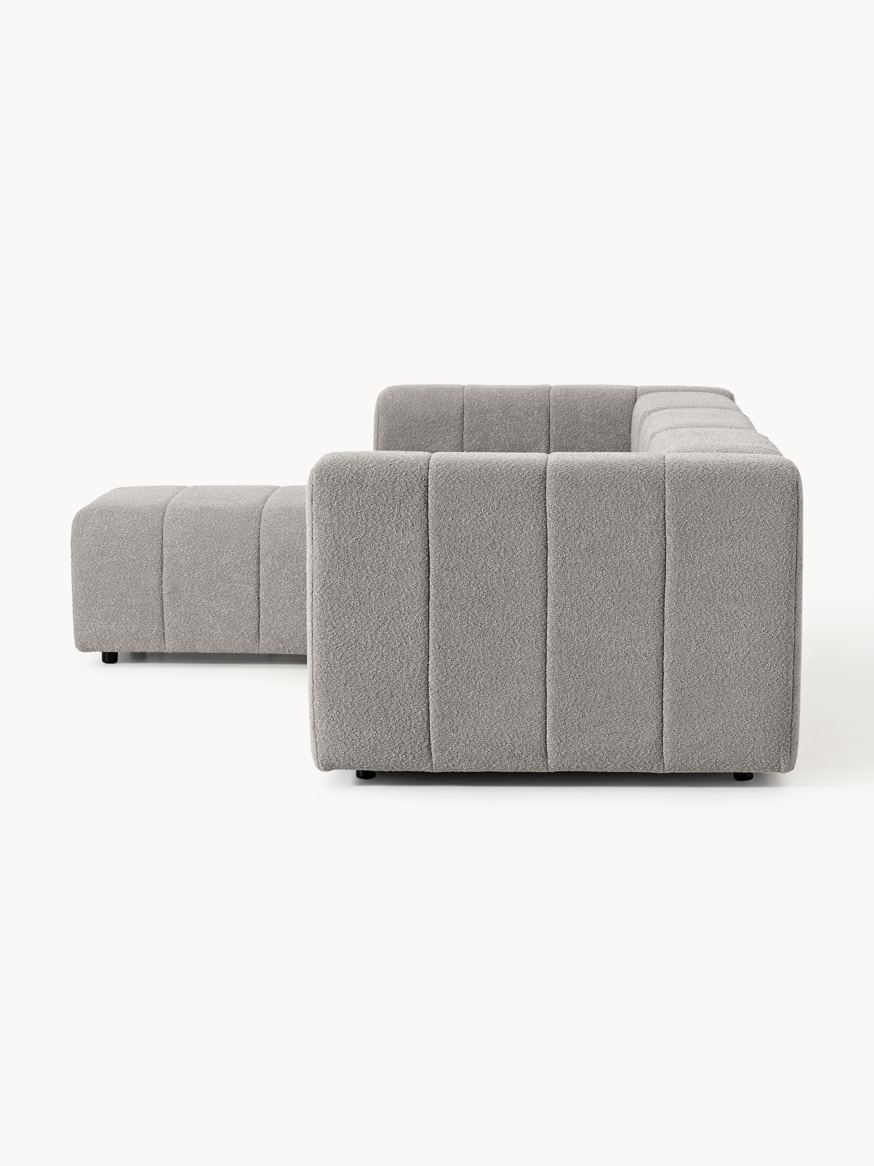 Modulares Bouclé-Sofa Lena (4-Sitzer) mit Hocker (links/rechts)