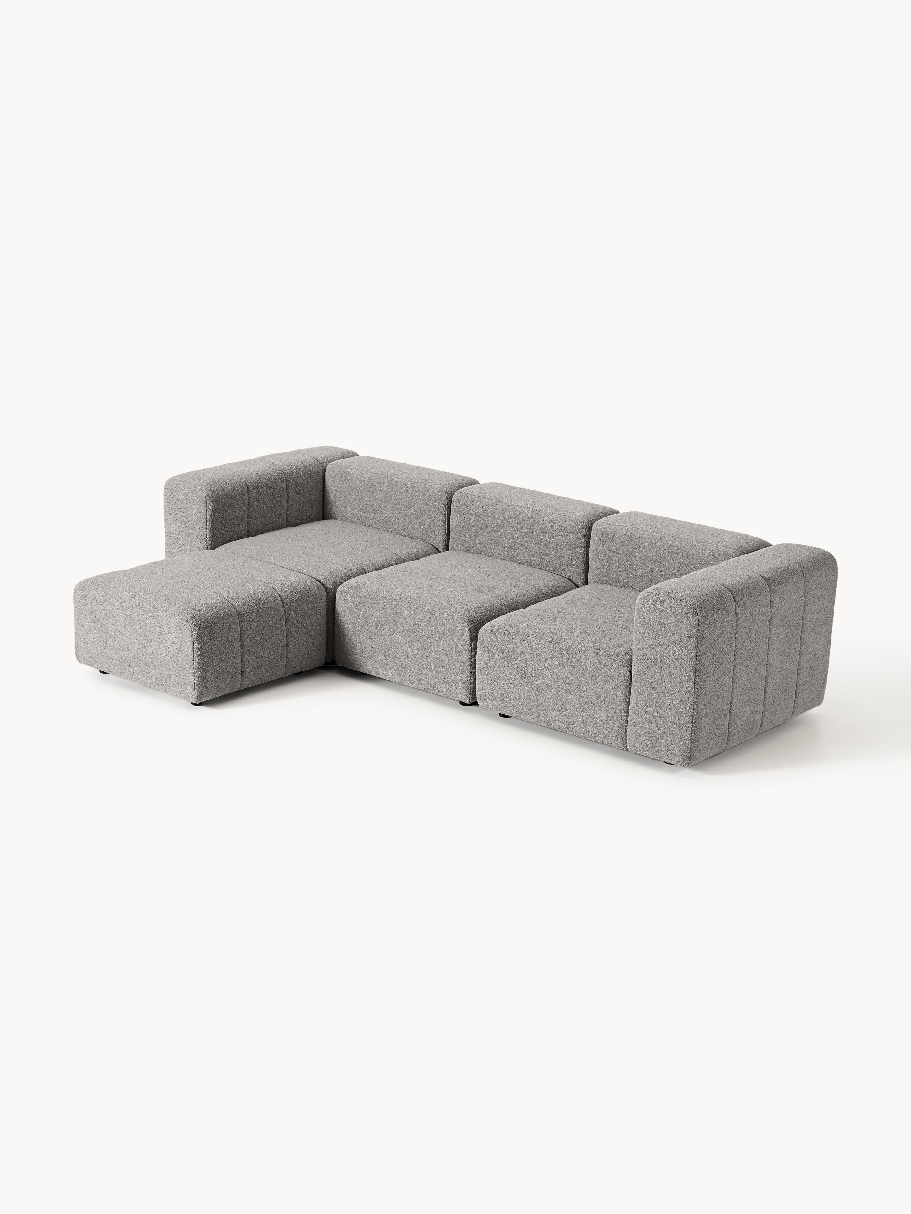 Modulares Bouclé-Sofa Lena (4-Sitzer) mit Hocker (links/rechts)