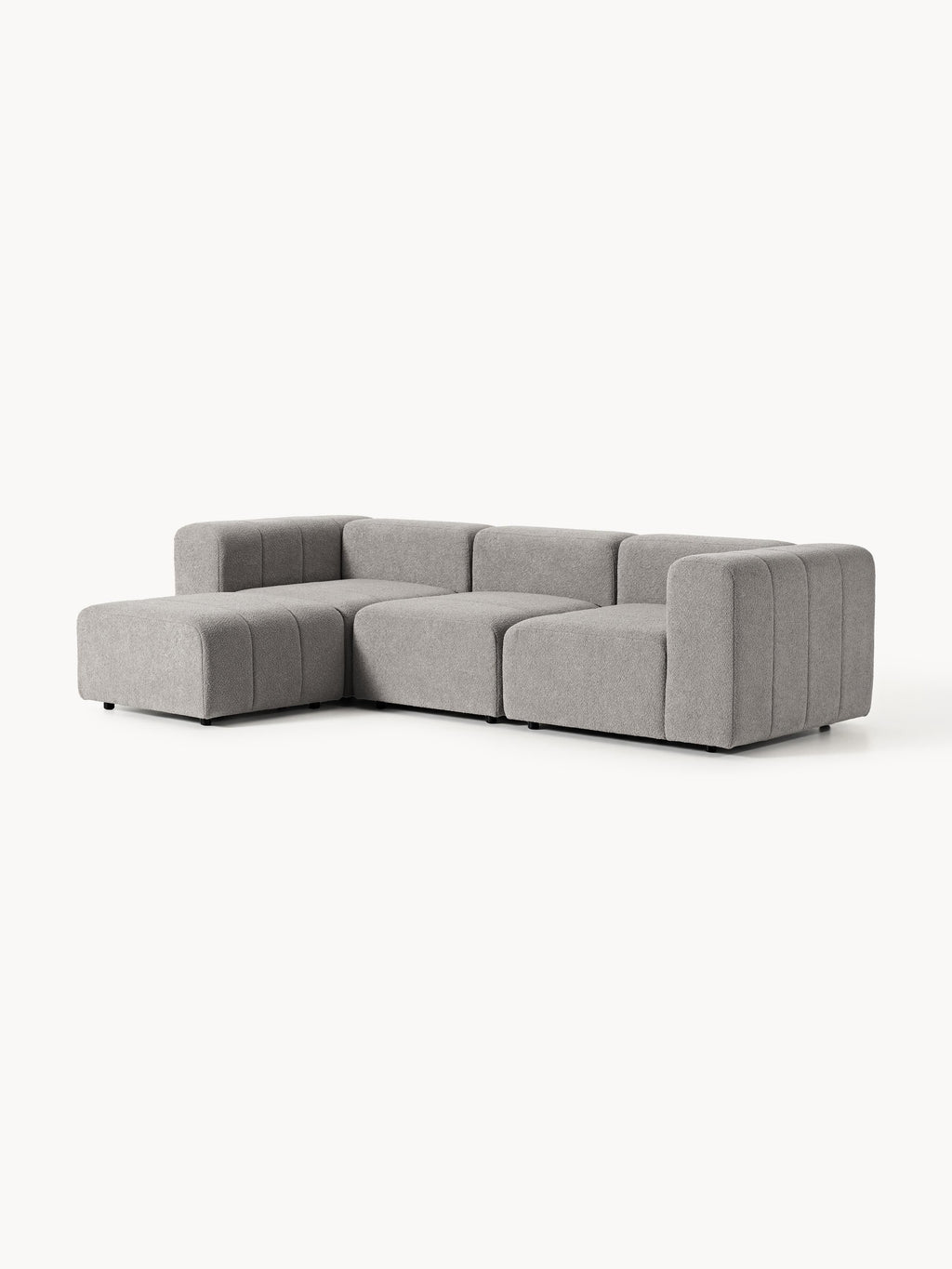 Modulares Bouclé-Sofa Lena (4-Sitzer) mit Hocker (links/rechts)