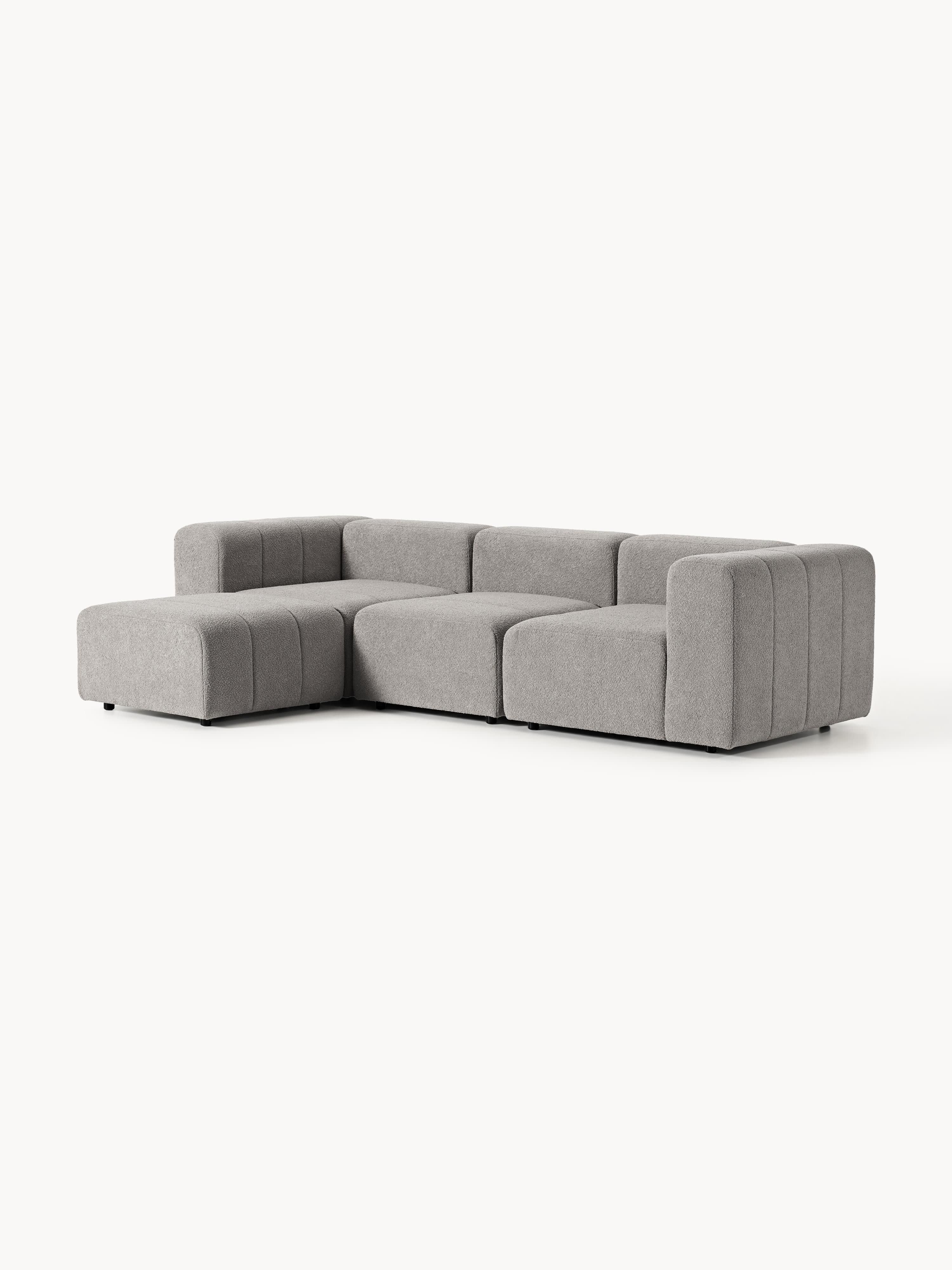 Modulares Bouclé-Sofa Lena (4-Sitzer) mit Hocker (links/rechts)