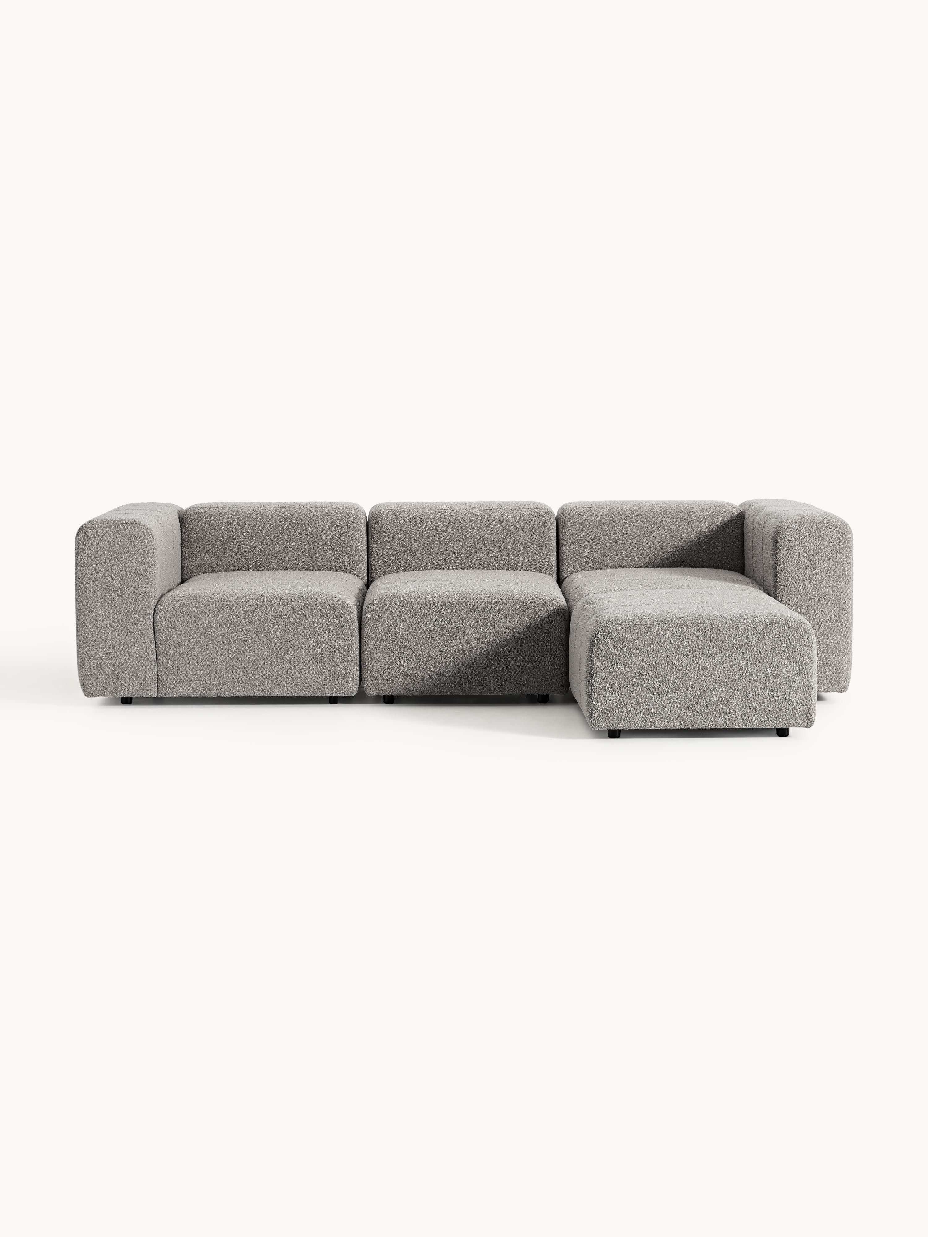 Modulares Bouclé-Sofa Lena (4-Sitzer) mit Hocker (links/rechts)