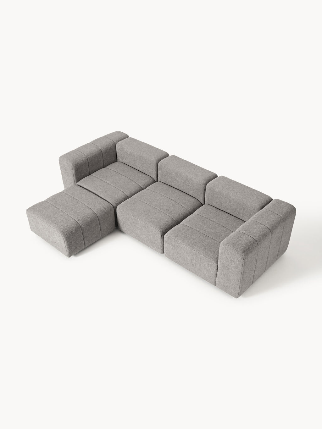 Modulares Bouclé-Sofa Lena (4-Sitzer) mit Hocker (links/rechts)