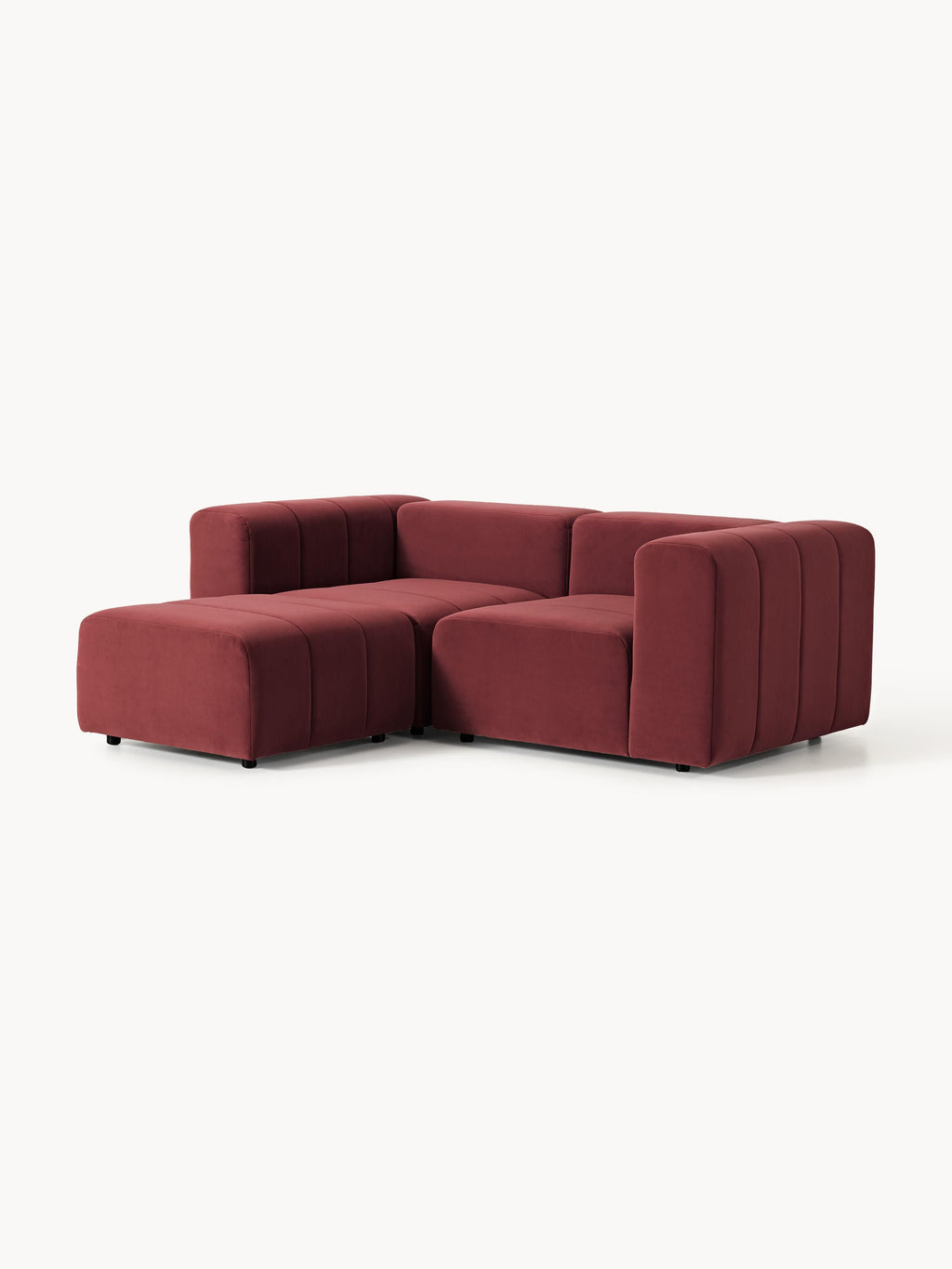 Modulares Samt-Sofa Lena (3-Sitzer) mit Hocker (links/rechts)