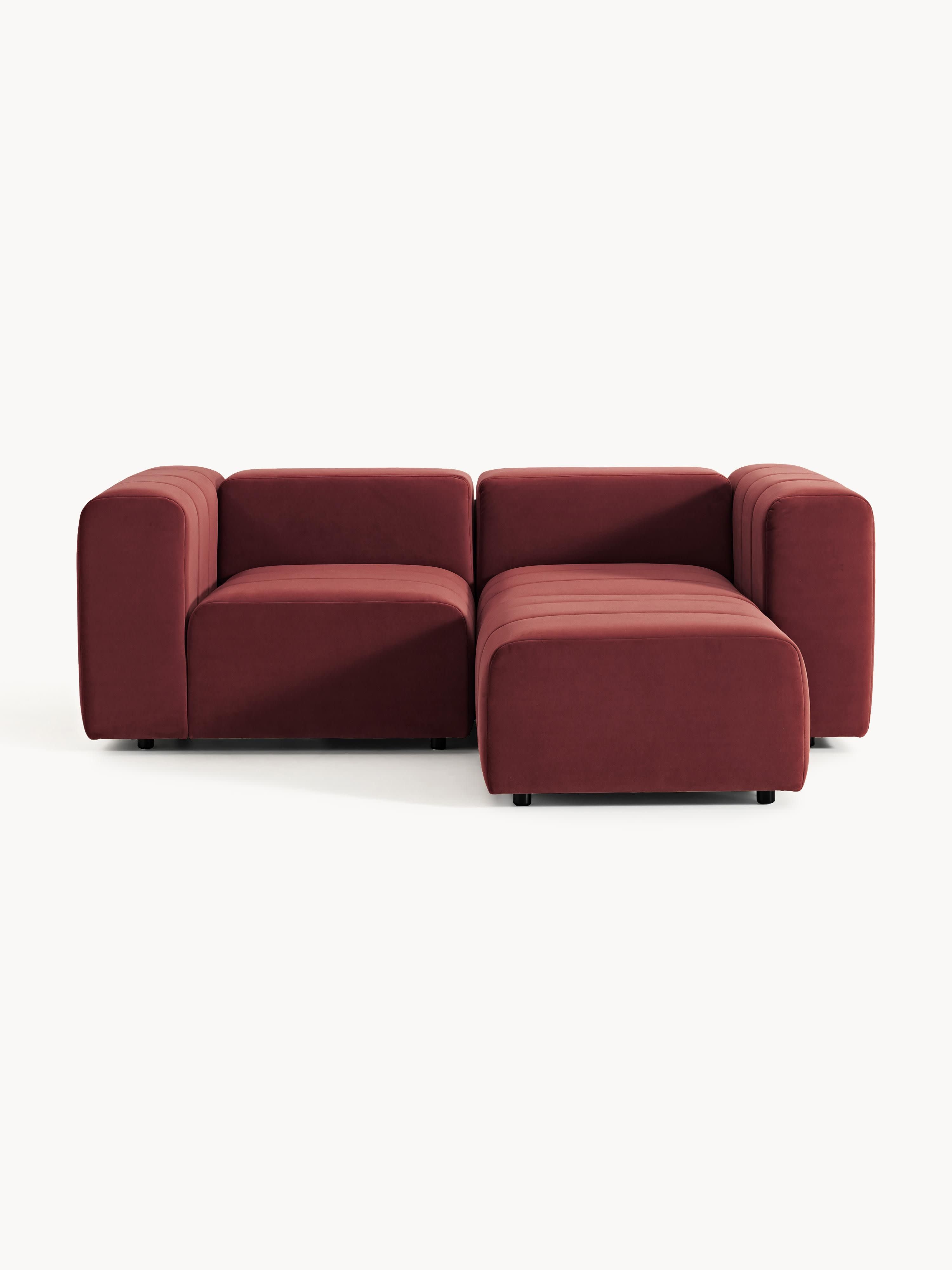 Modulares Samt-Sofa Lena (3-Sitzer) mit Hocker (links/rechts)