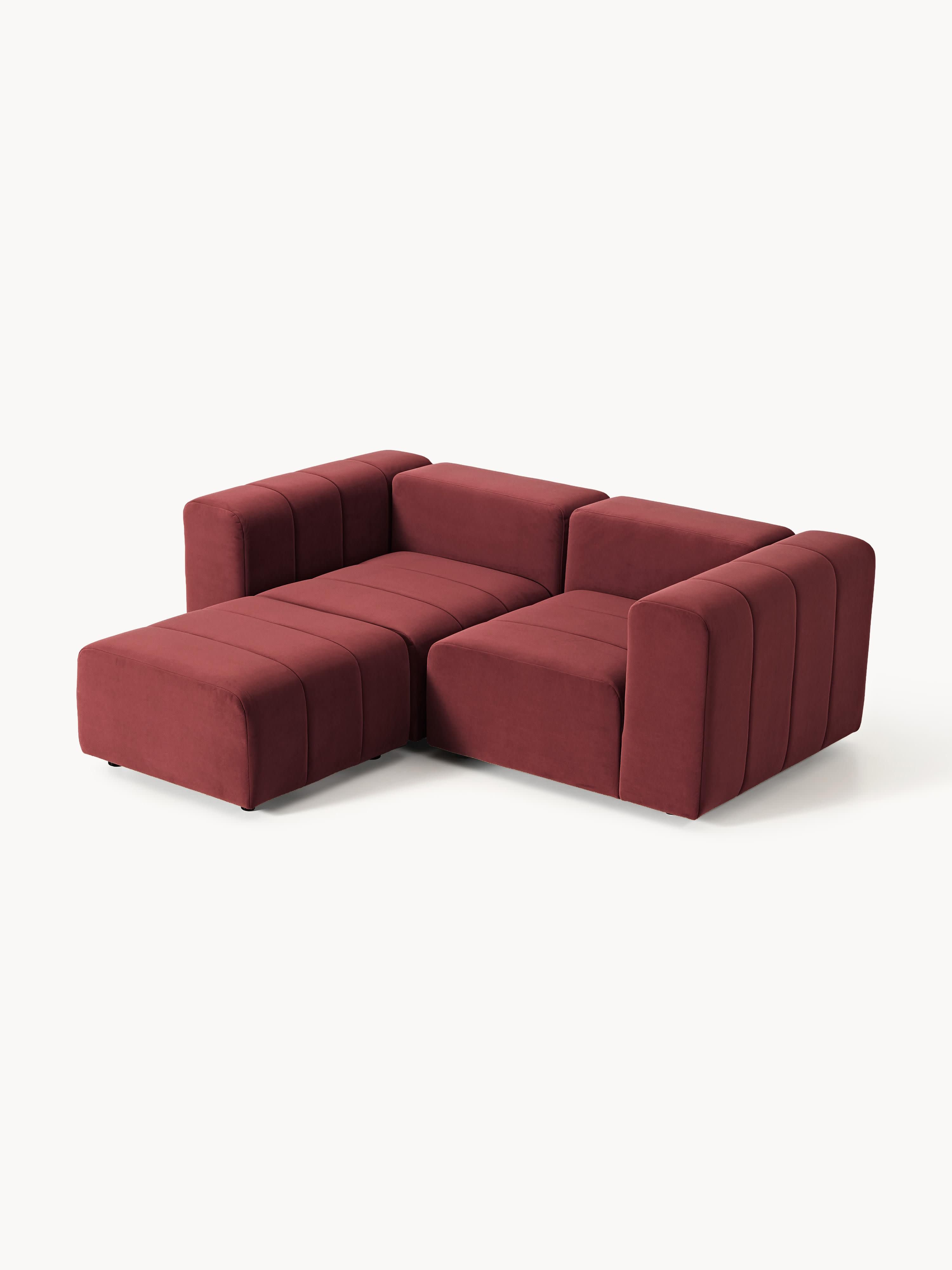 Modulares Samt-Sofa Lena (3-Sitzer) mit Hocker (links/rechts)