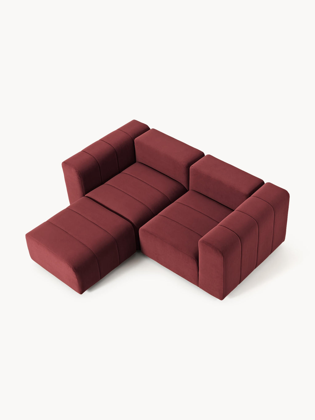 Modulares Samt-Sofa Lena (3-Sitzer) mit Hocker (links/rechts)