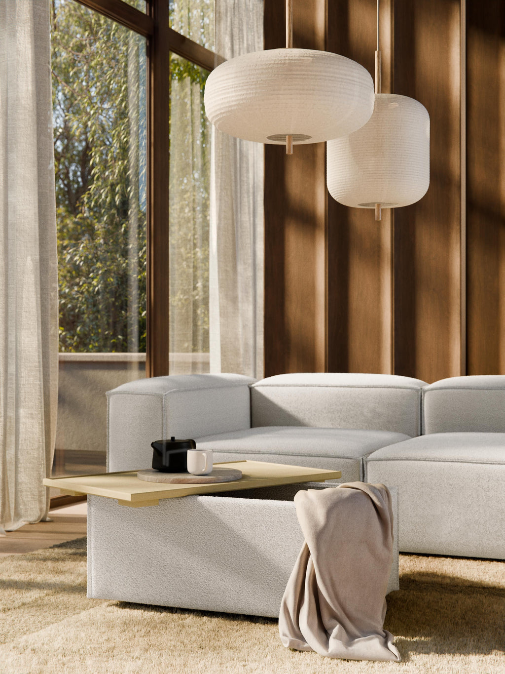 Sofa-Hocker Lennon aus Bouclé mit Stauraum