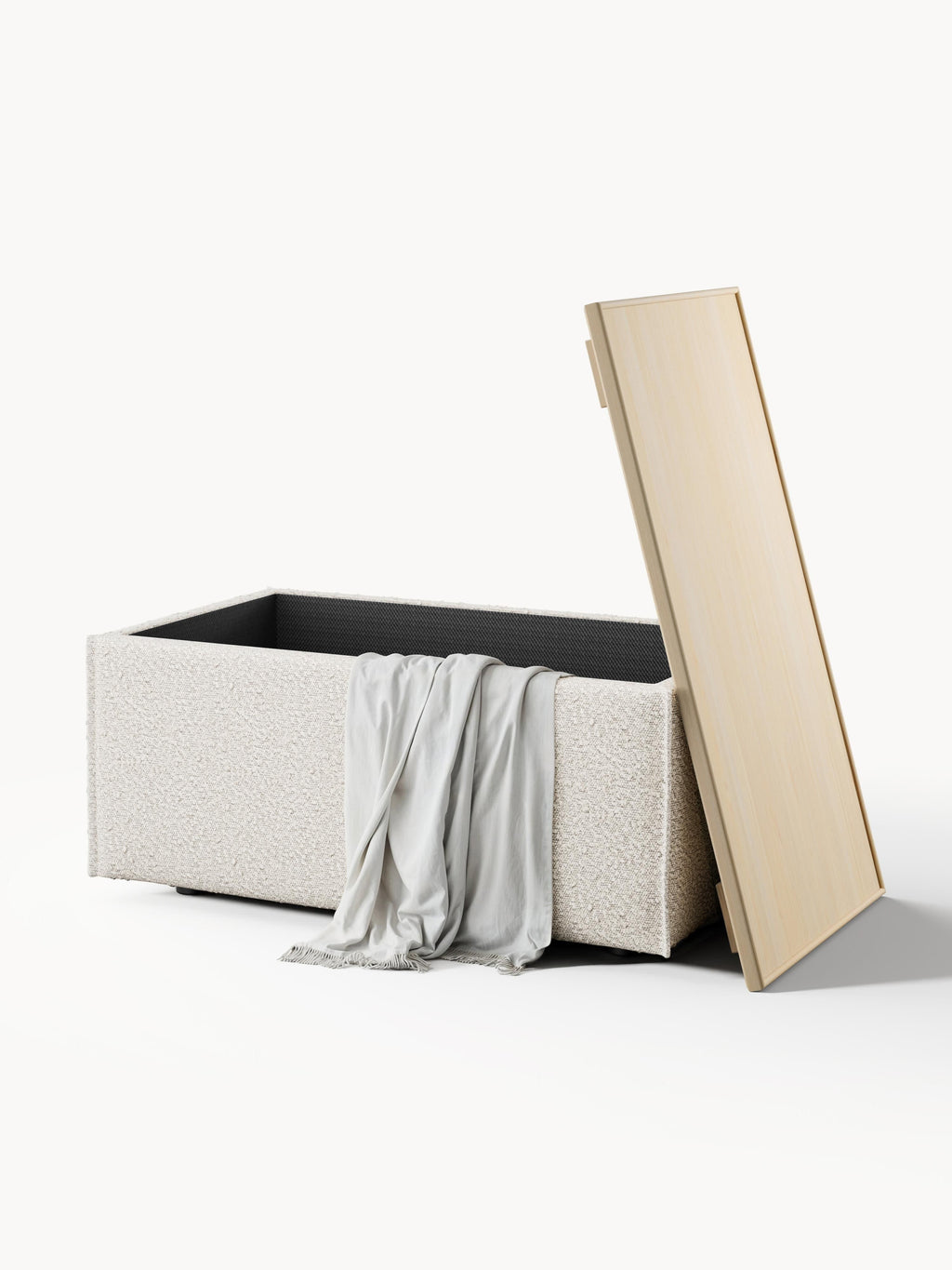 Sofa-Hocker Lennon aus Bouclé mit Stauraum